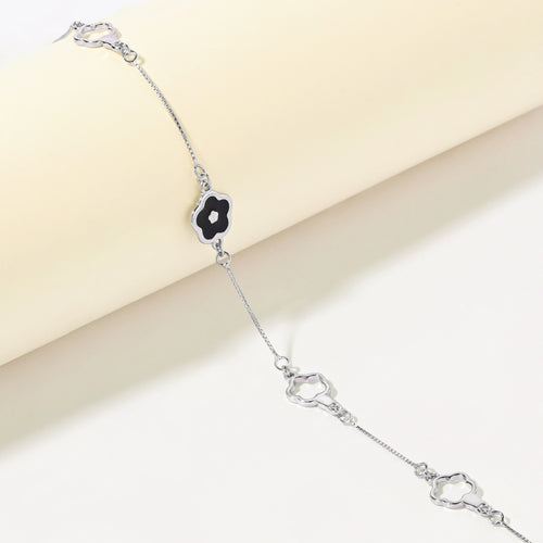 Midnight Bloom Silver Anklet