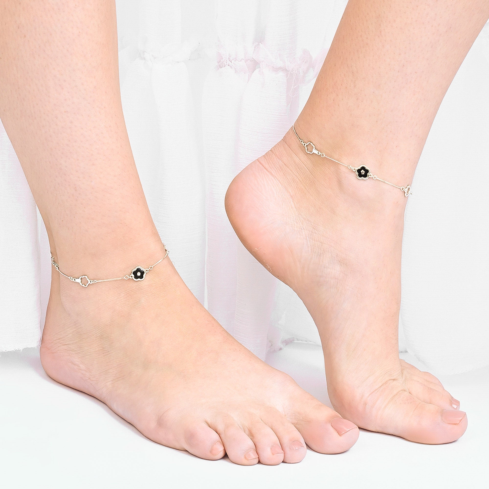 Midnight Bloom Silver Anklet