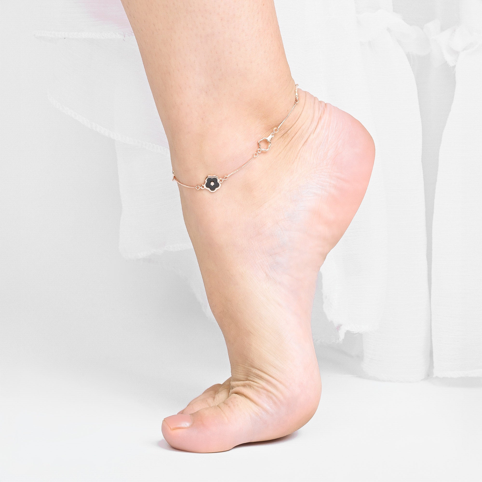 Midnight Bloom Silver Anklet