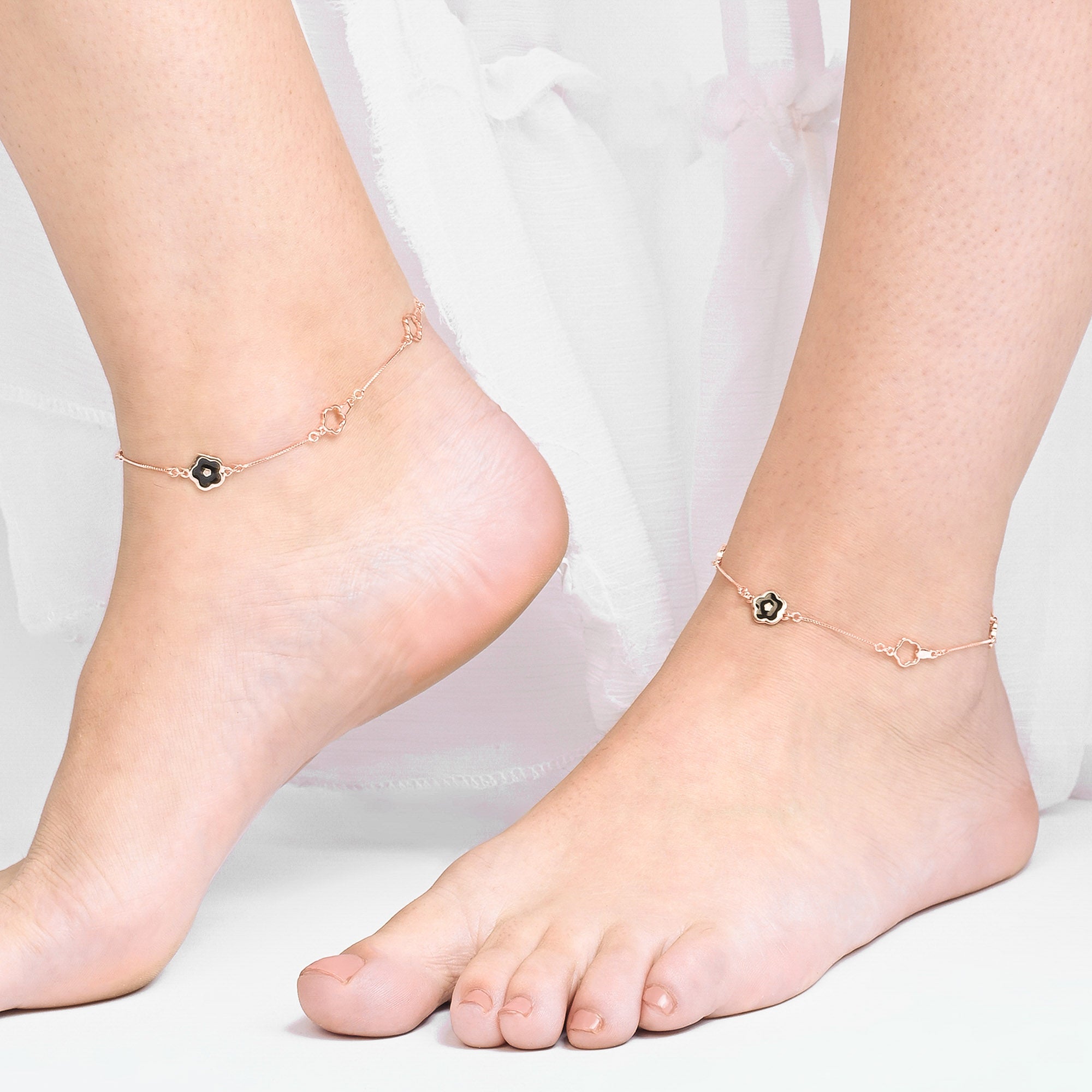 Midnight Bloom Silver Anklet