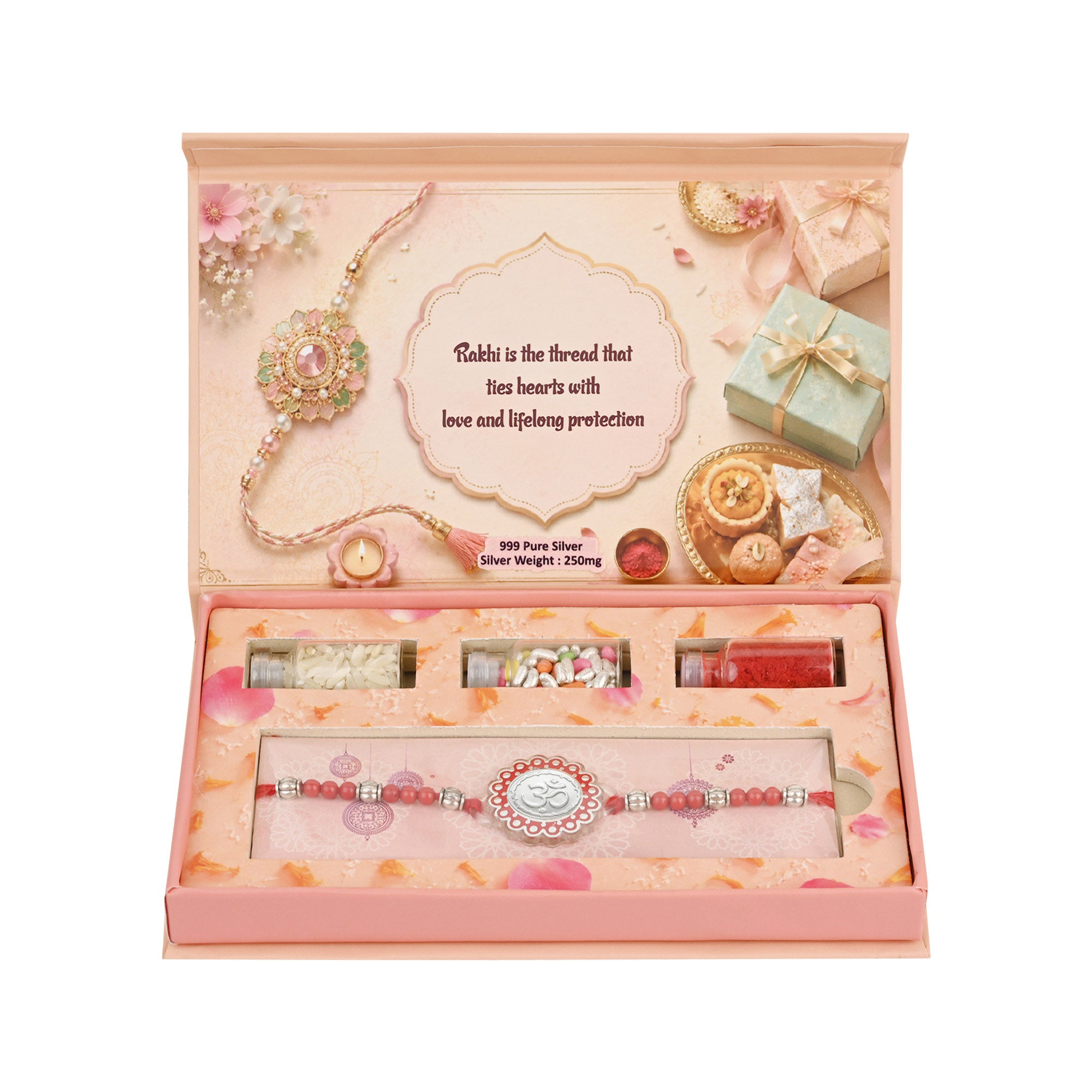 Om Silver Rakhi Gift Box
