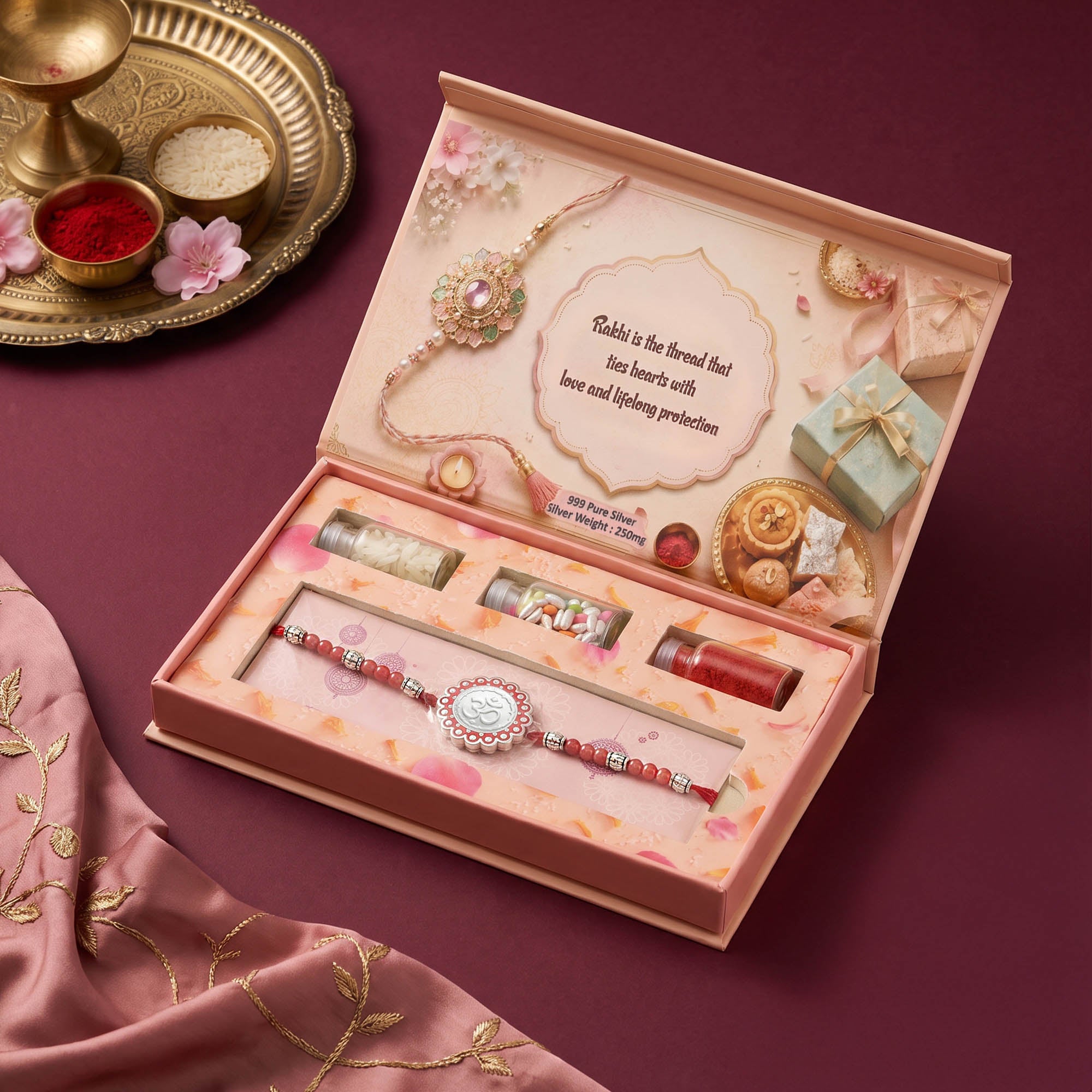 Om Silver Rakhi Gift Box