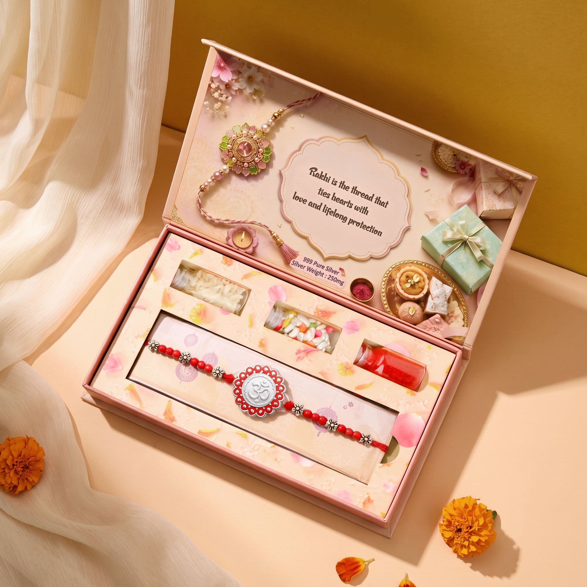 Om Silver Rakhi Gift Box