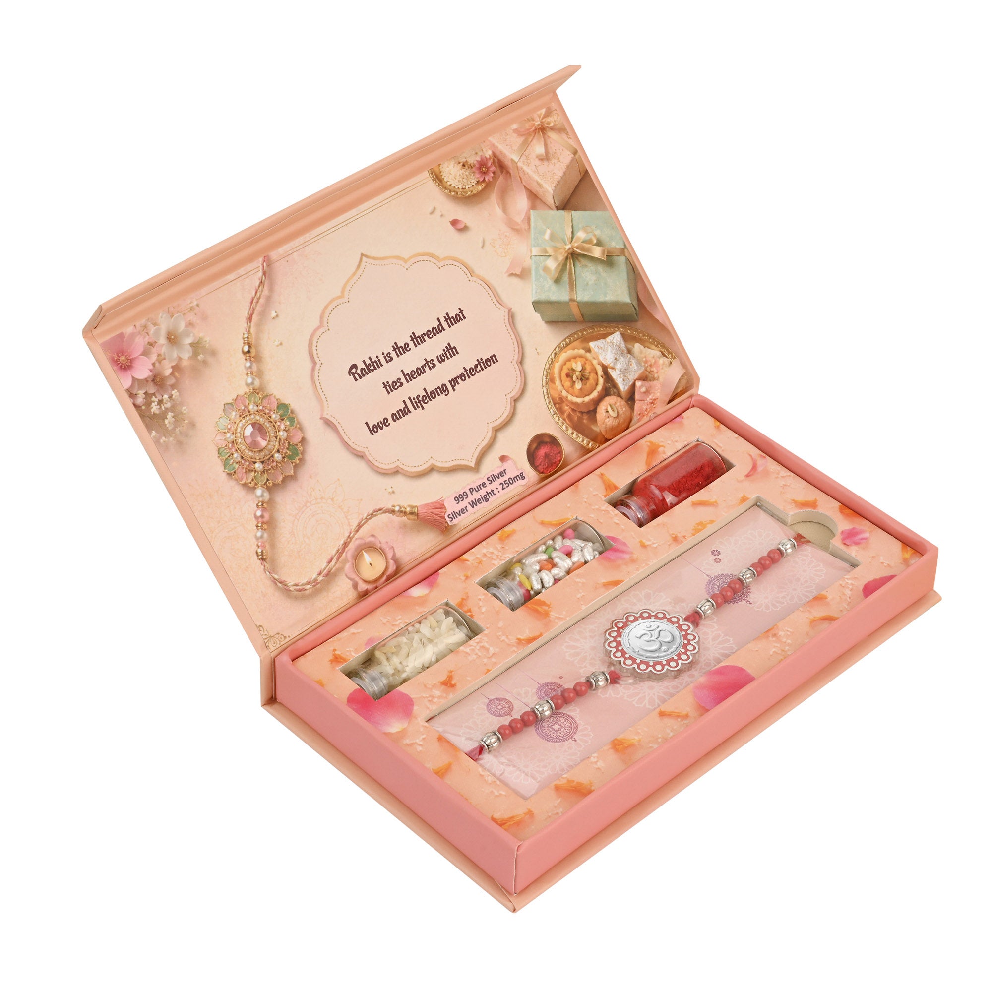 Om Silver Rakhi Gift Box