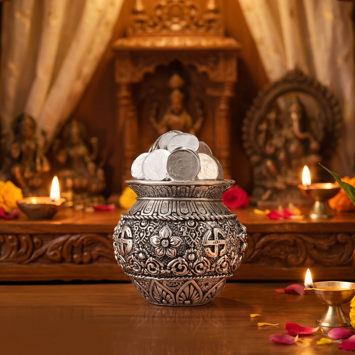 999 Silver Plated Dhan Kalash
