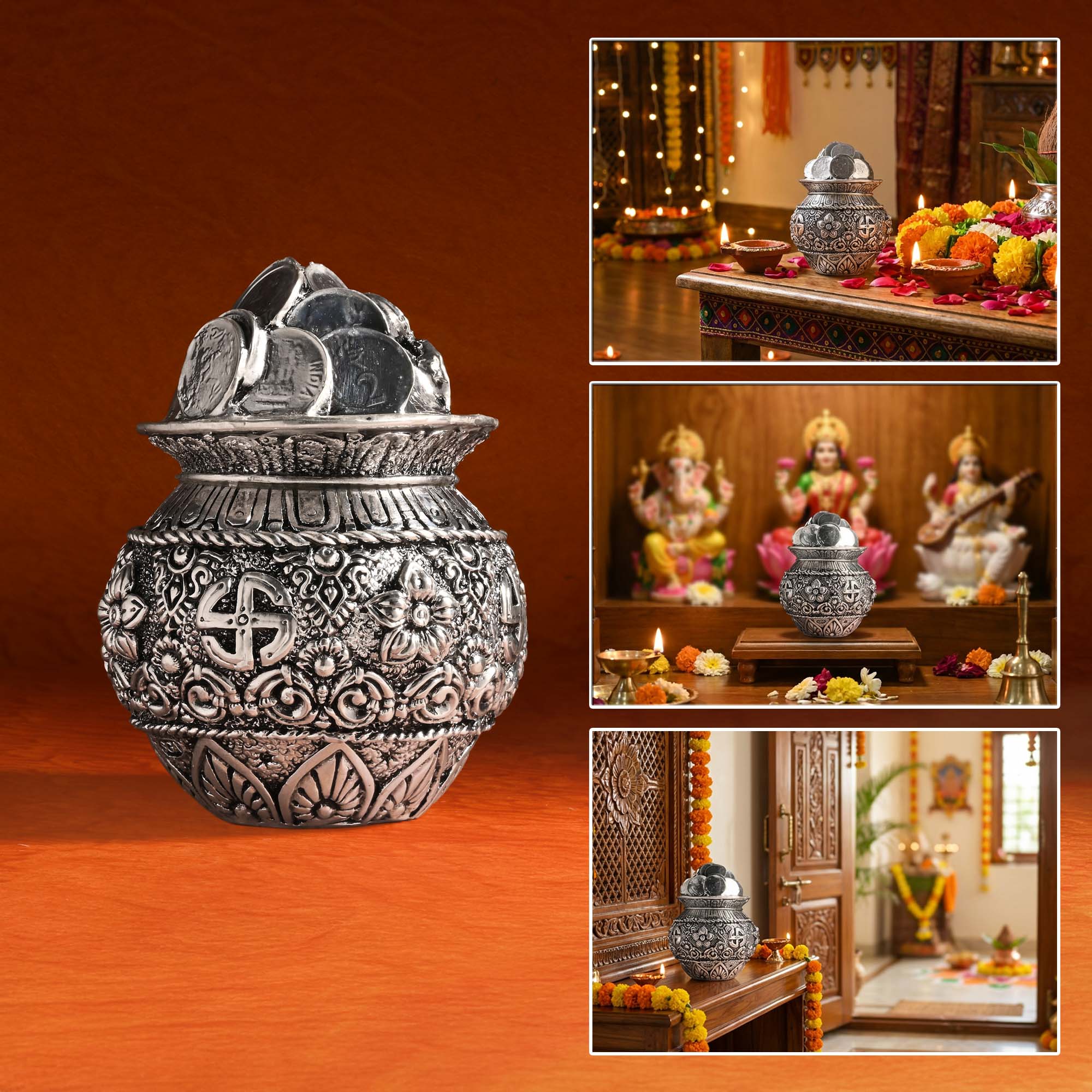 999 Silver Plated Dhan Kalash