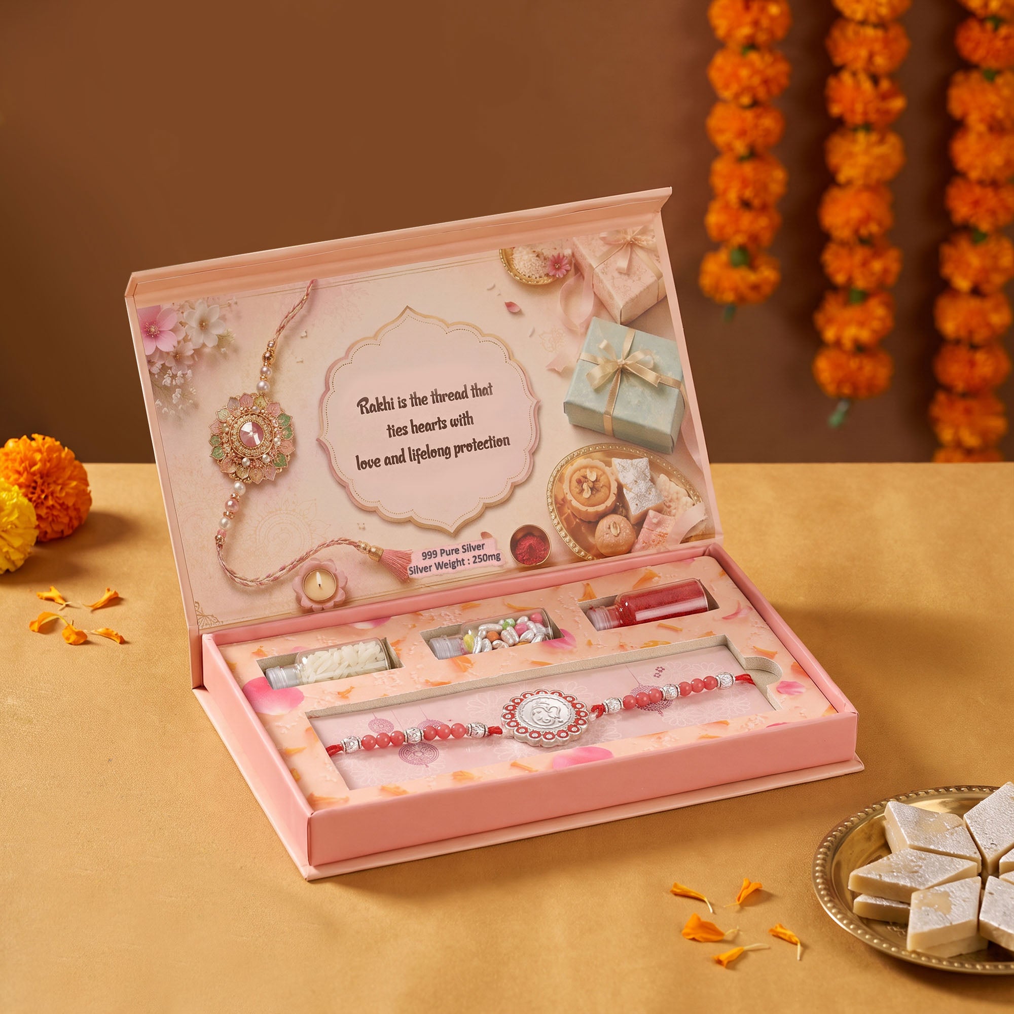 Om Silver Rakhi Gift Box