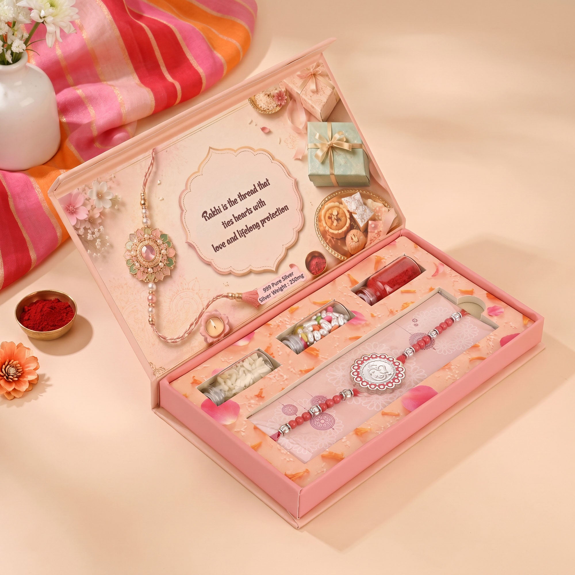 Om Silver Rakhi Gift Box