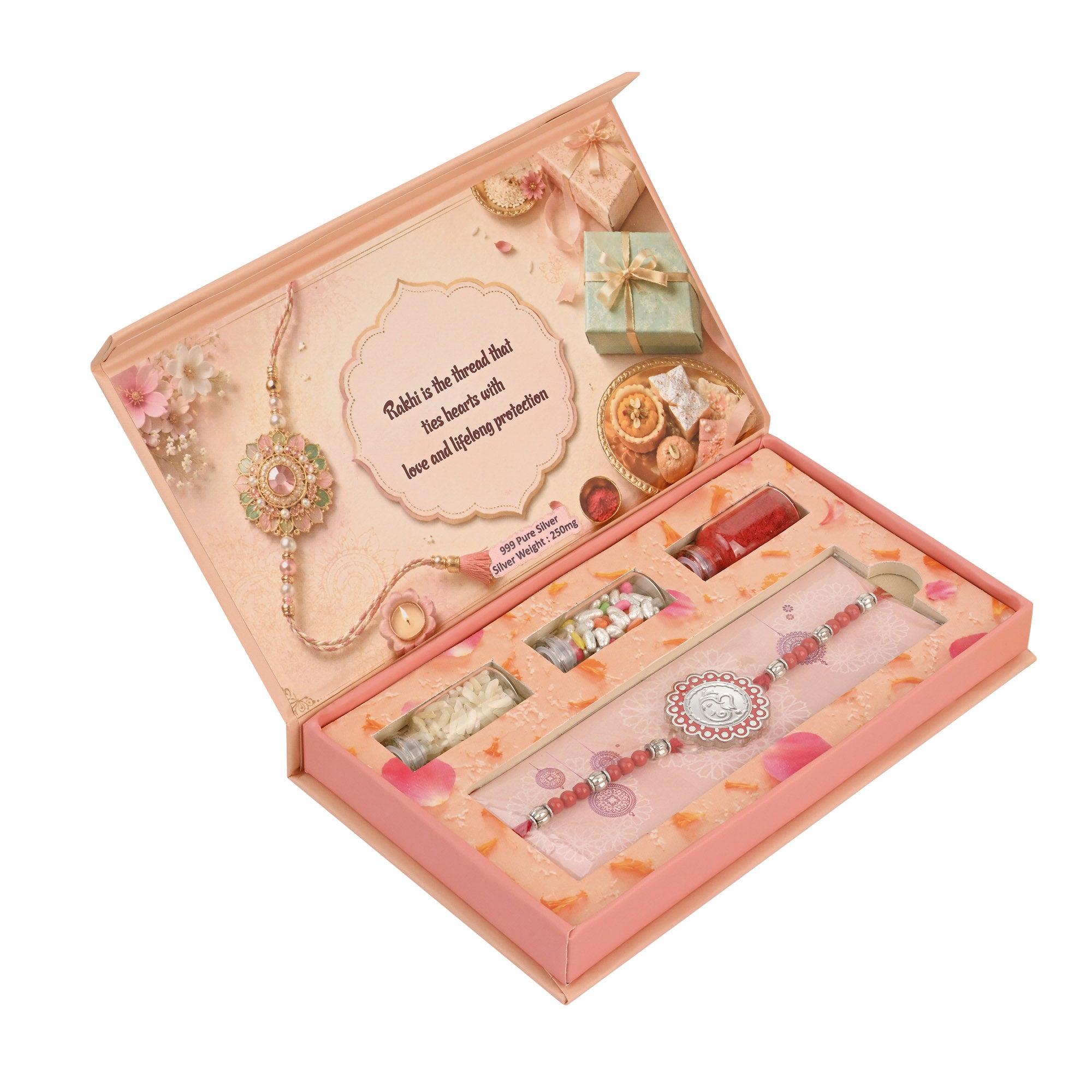 Om Silver Rakhi Gift Box