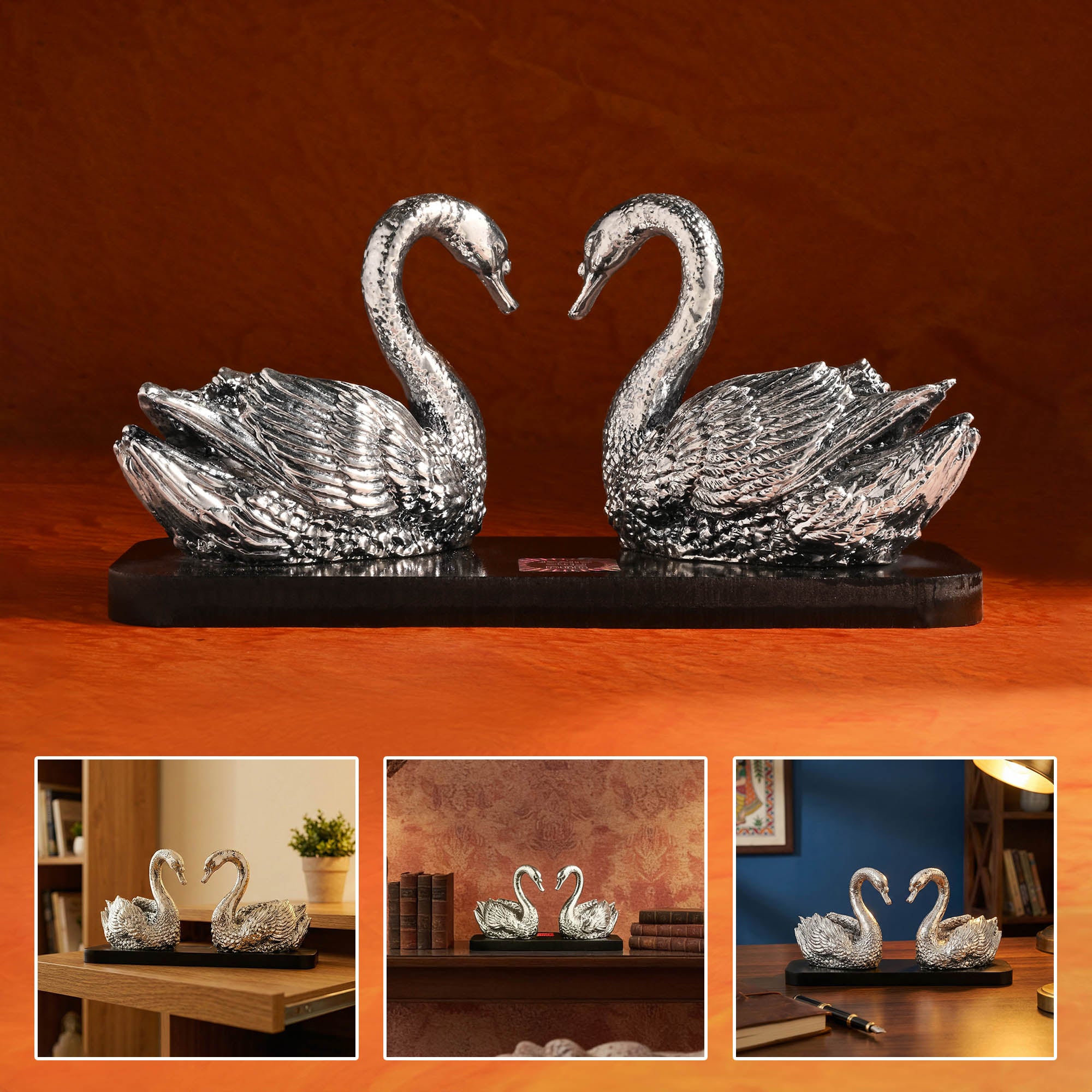 Swan Pair 999 Silver Plated Showpiece