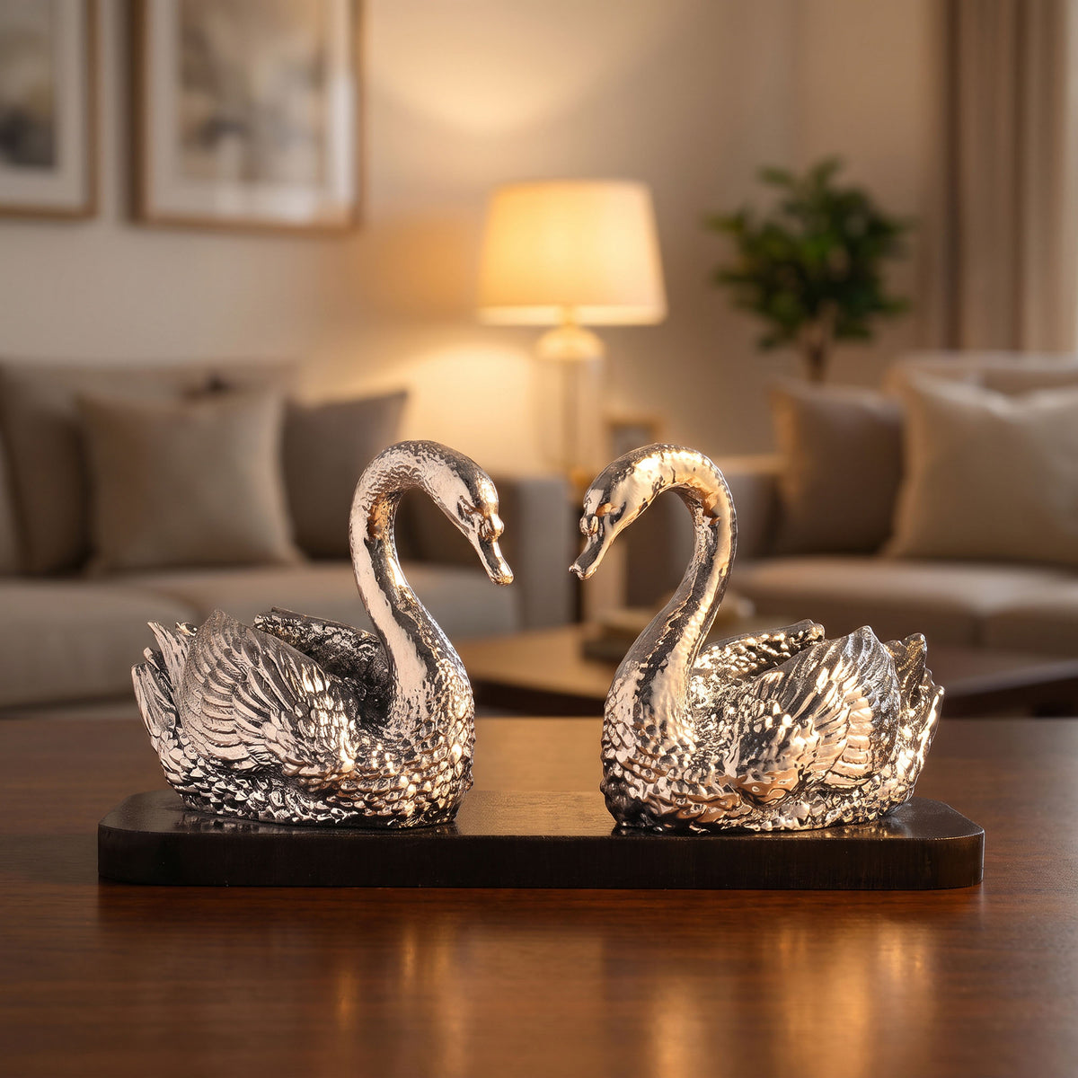 Swan Pair 999 Silver Plated Showpiece