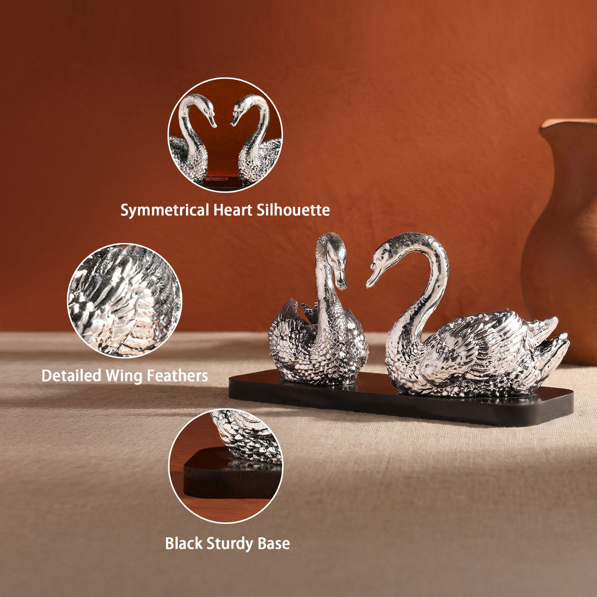 Swan Pair 999 Silver Plated Showpiece