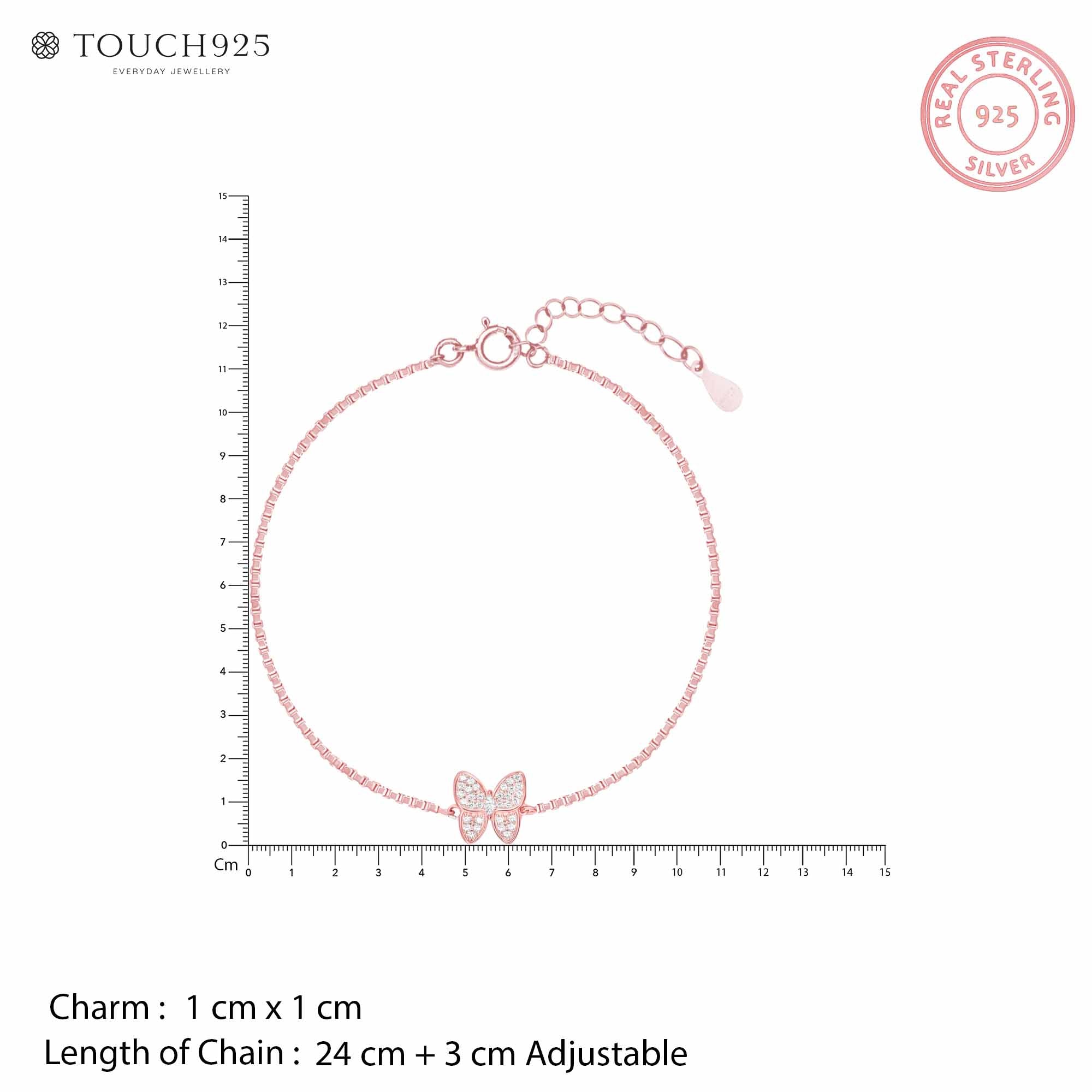 Butterfly CZ Silver Anklet