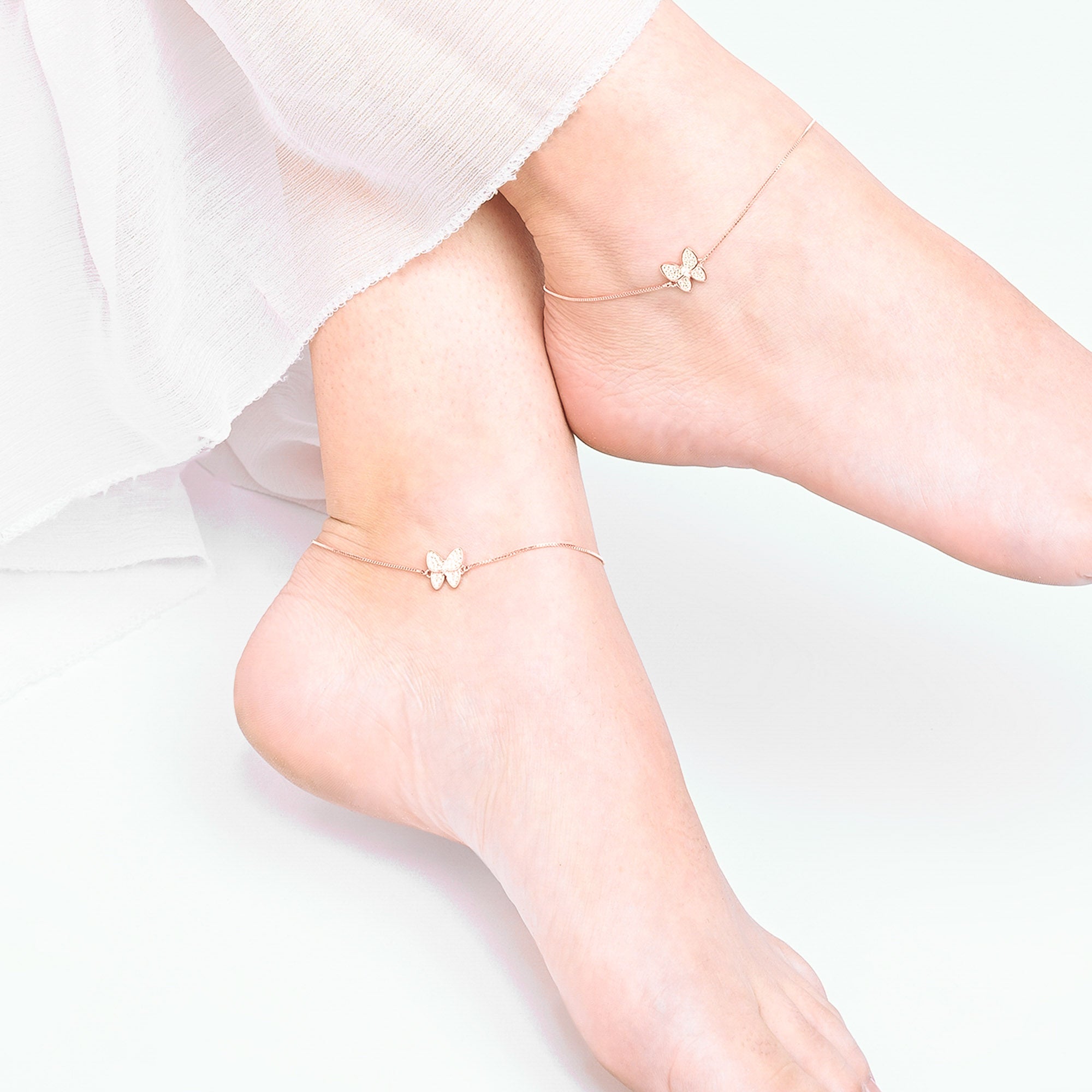 Butterfly CZ Silver Anklet