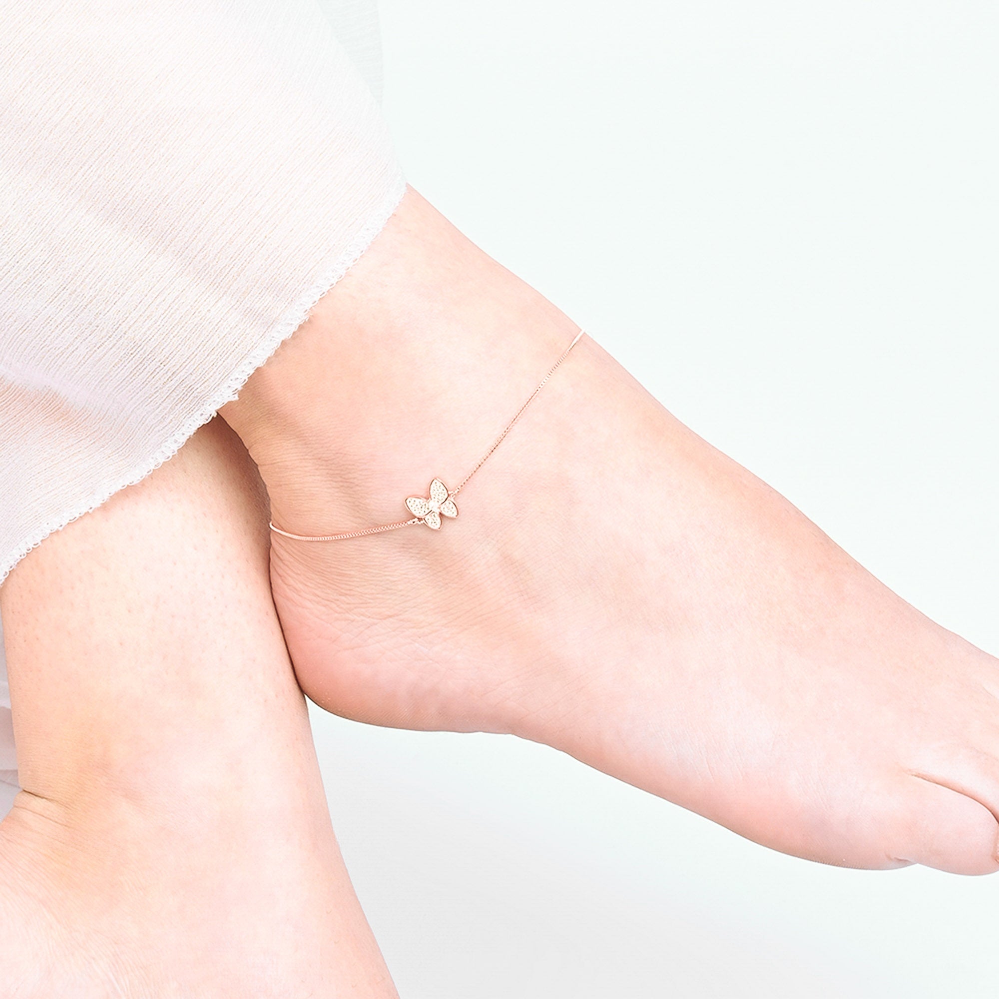 Butterfly CZ Silver Anklet
