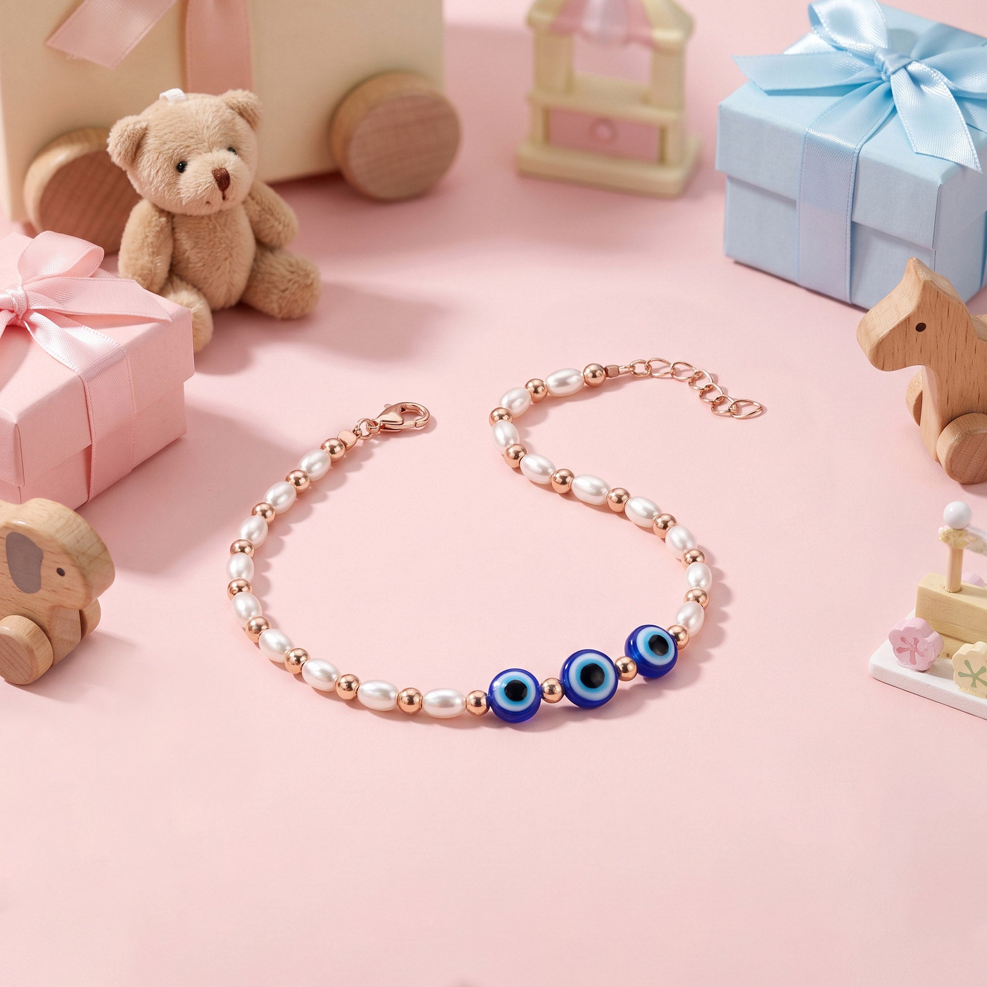Triple Evil Eye Pearl Rakhi