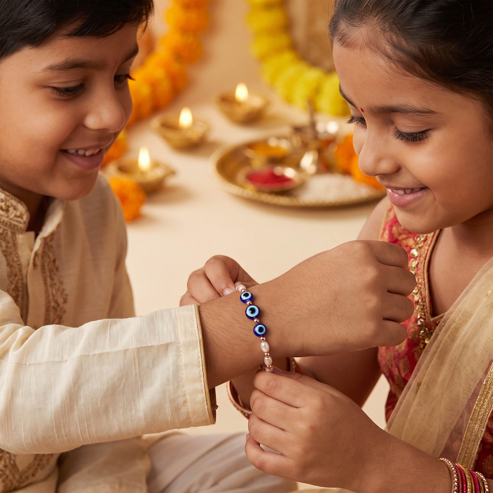 Triple Evil Eye Pearl Rakhi
