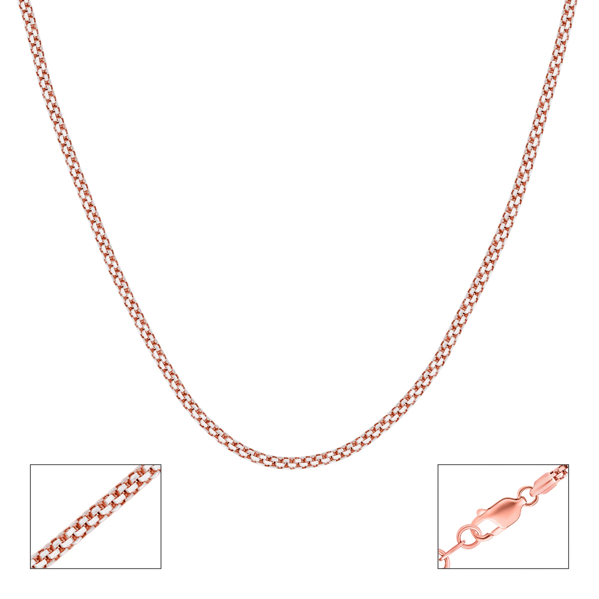 Rose Gold Box-Link Silver Chain