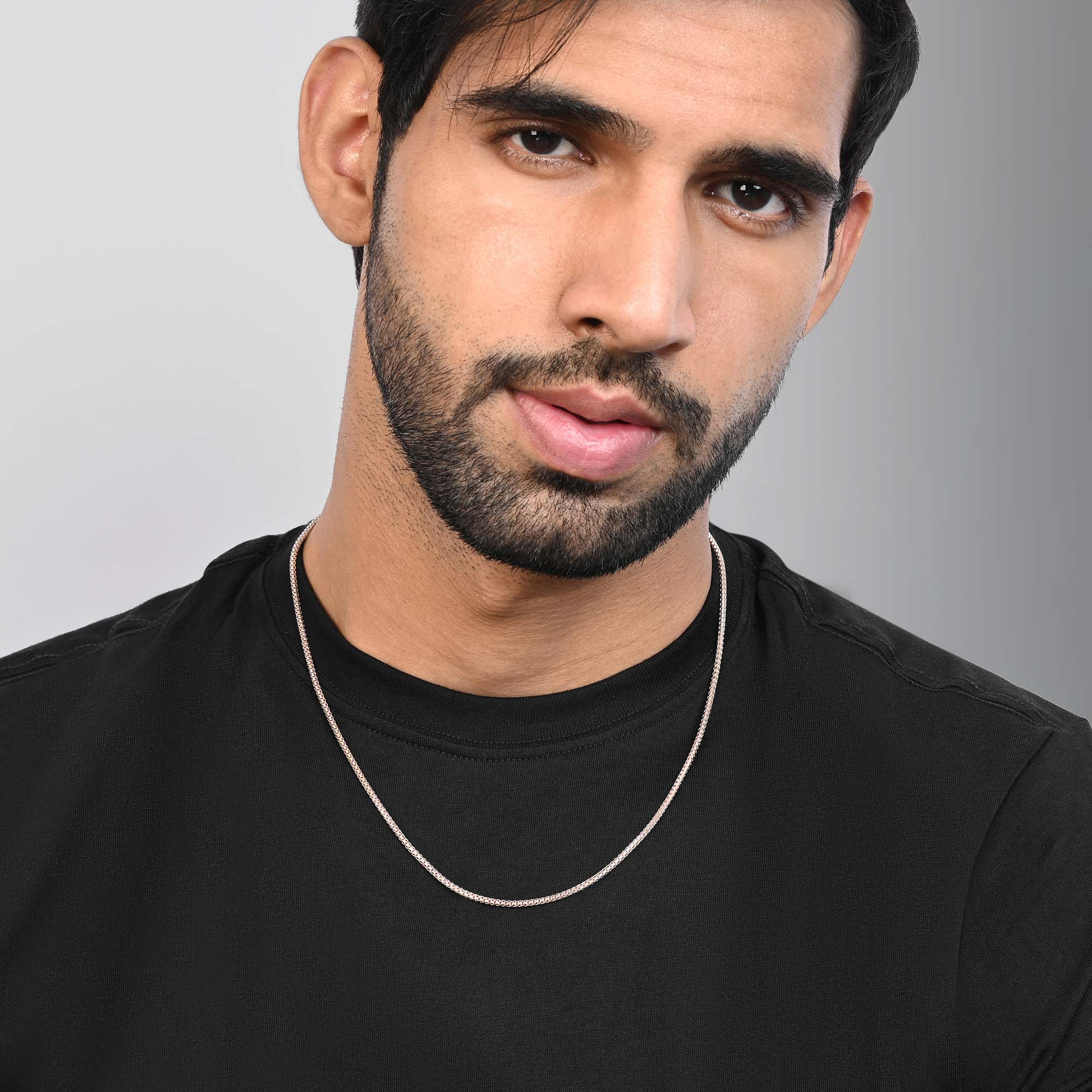 Rose Gold Box-Link Silver Chain