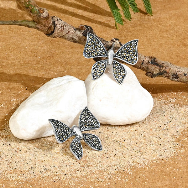 Vintage Charm Oxidized Butterfly Stud Earrings