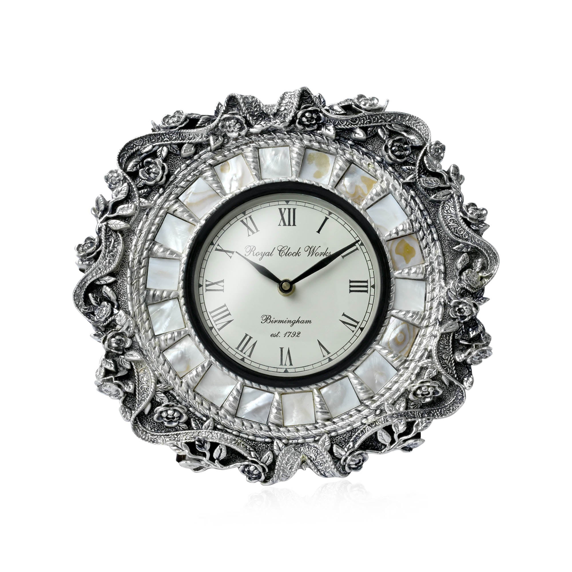 Mother of Pearl & Floral 999 Silver Wall Clock