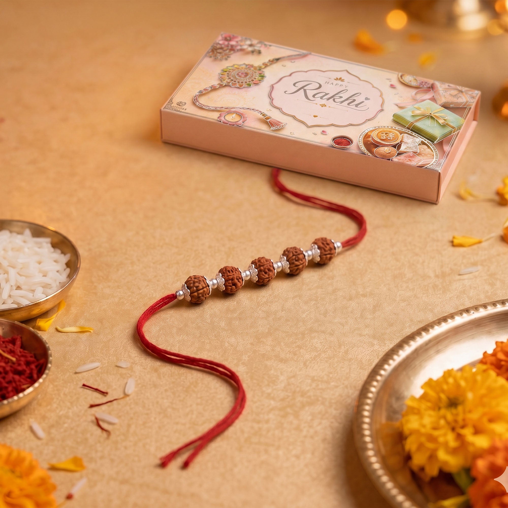 Panch Rudraksha Rakhi Gift Box