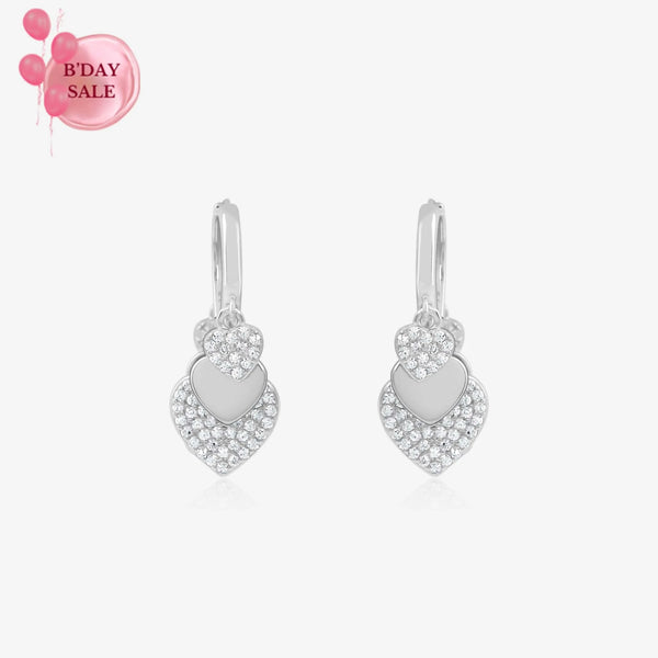 White Stone Charm Shaped Silver Hoops - Touch925