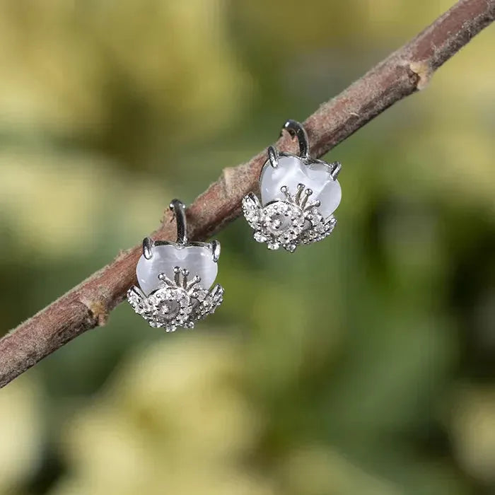 Silver-Detailed Dainty White Stone Hoops - Touch925