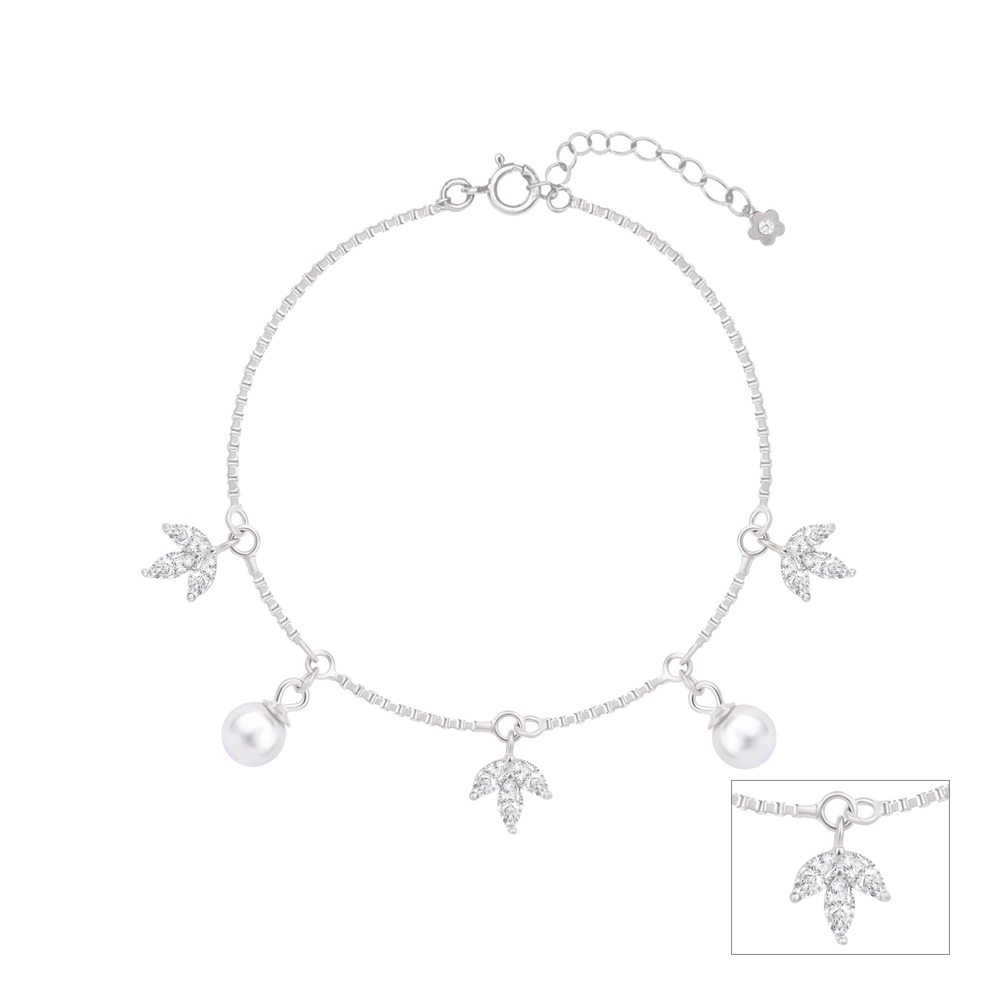 Pearl Bloom Silver Anklet