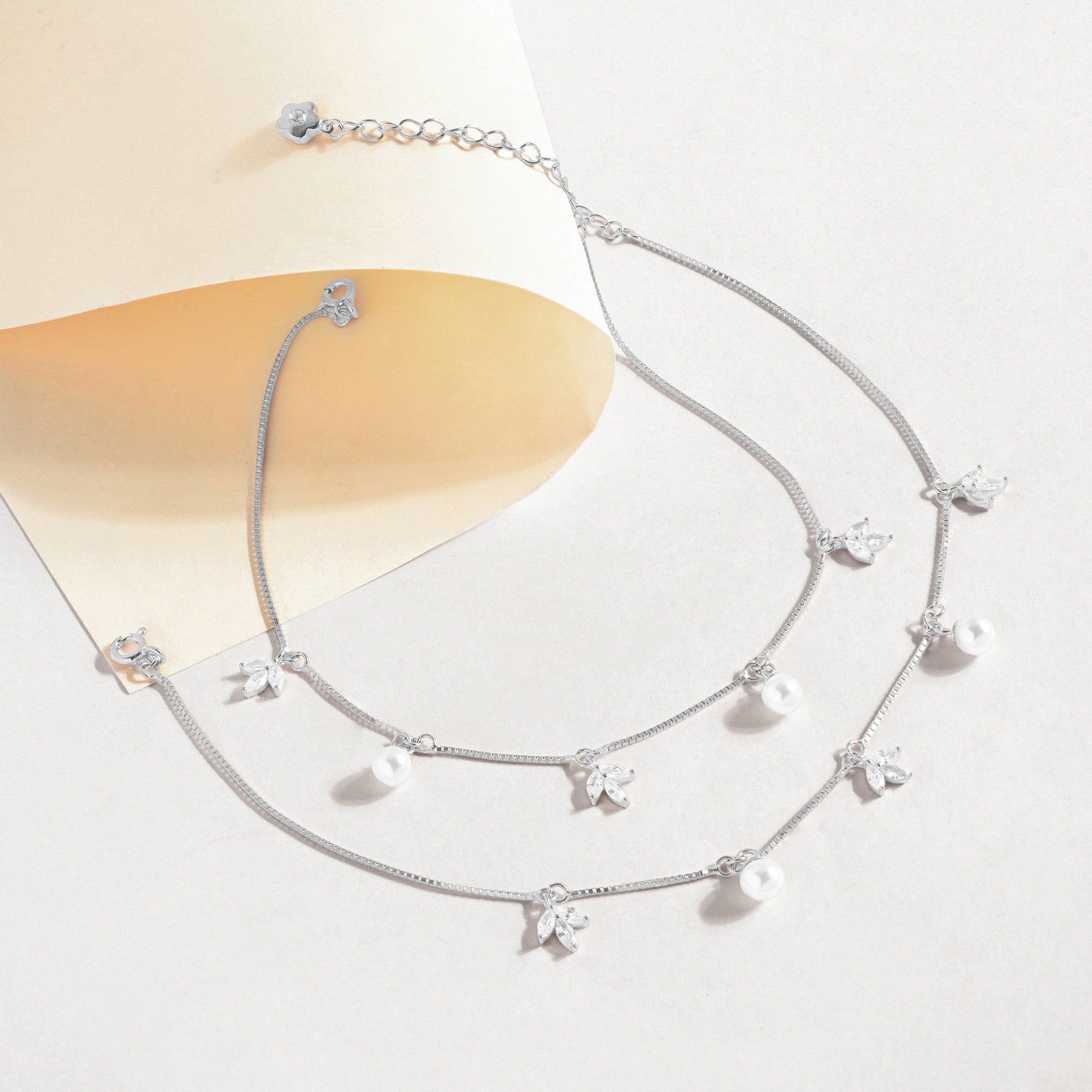 Pearl Bloom Silver Anklet