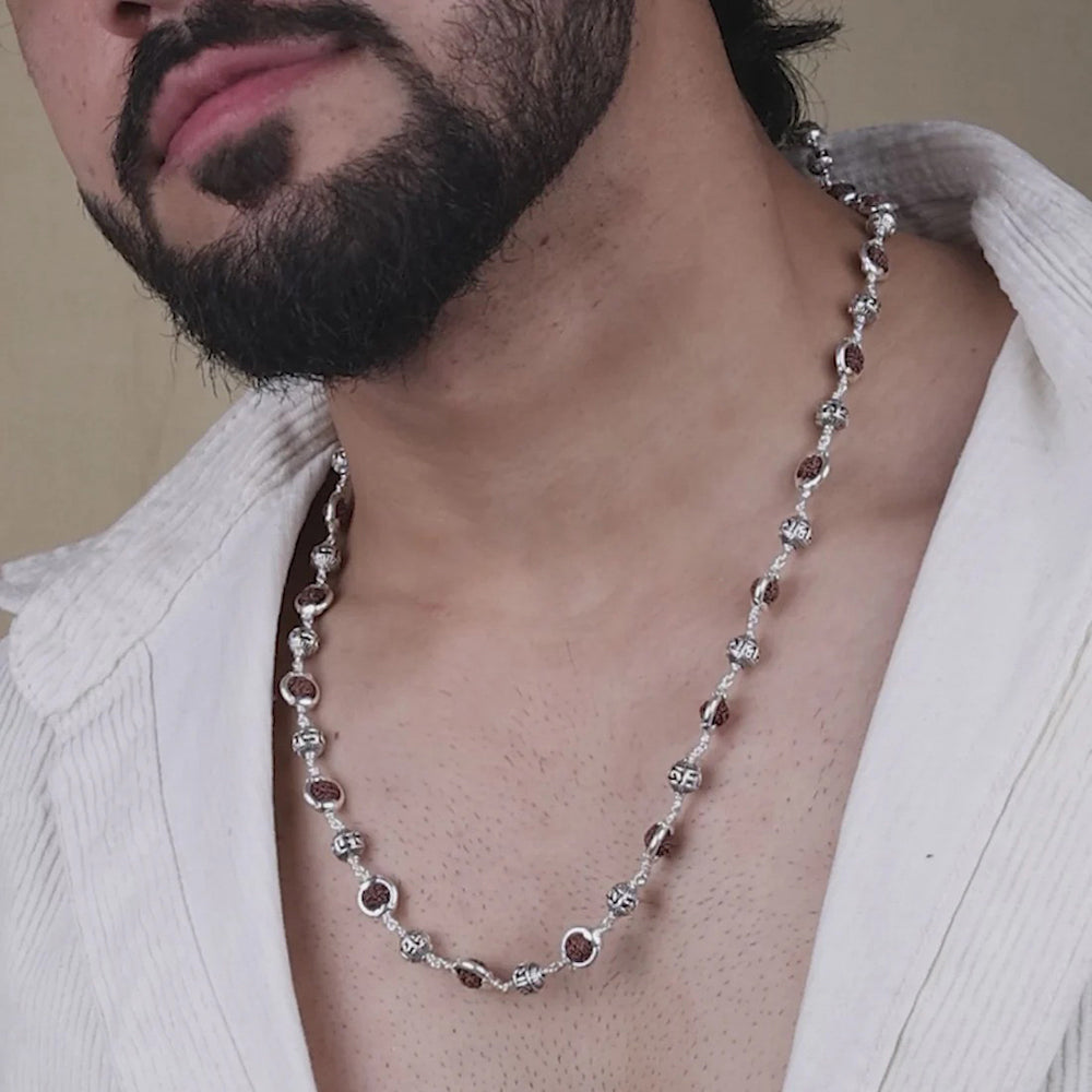 Sacred Rudraksha Silver Chain