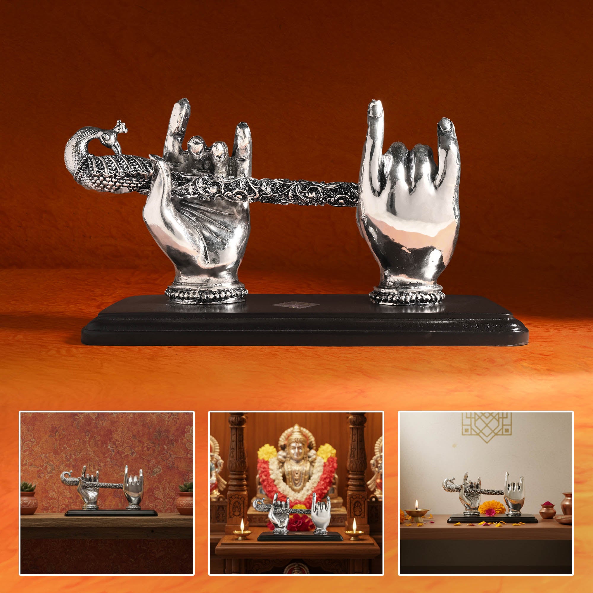 999 Silver Plated Krishna Bansuri Figurine