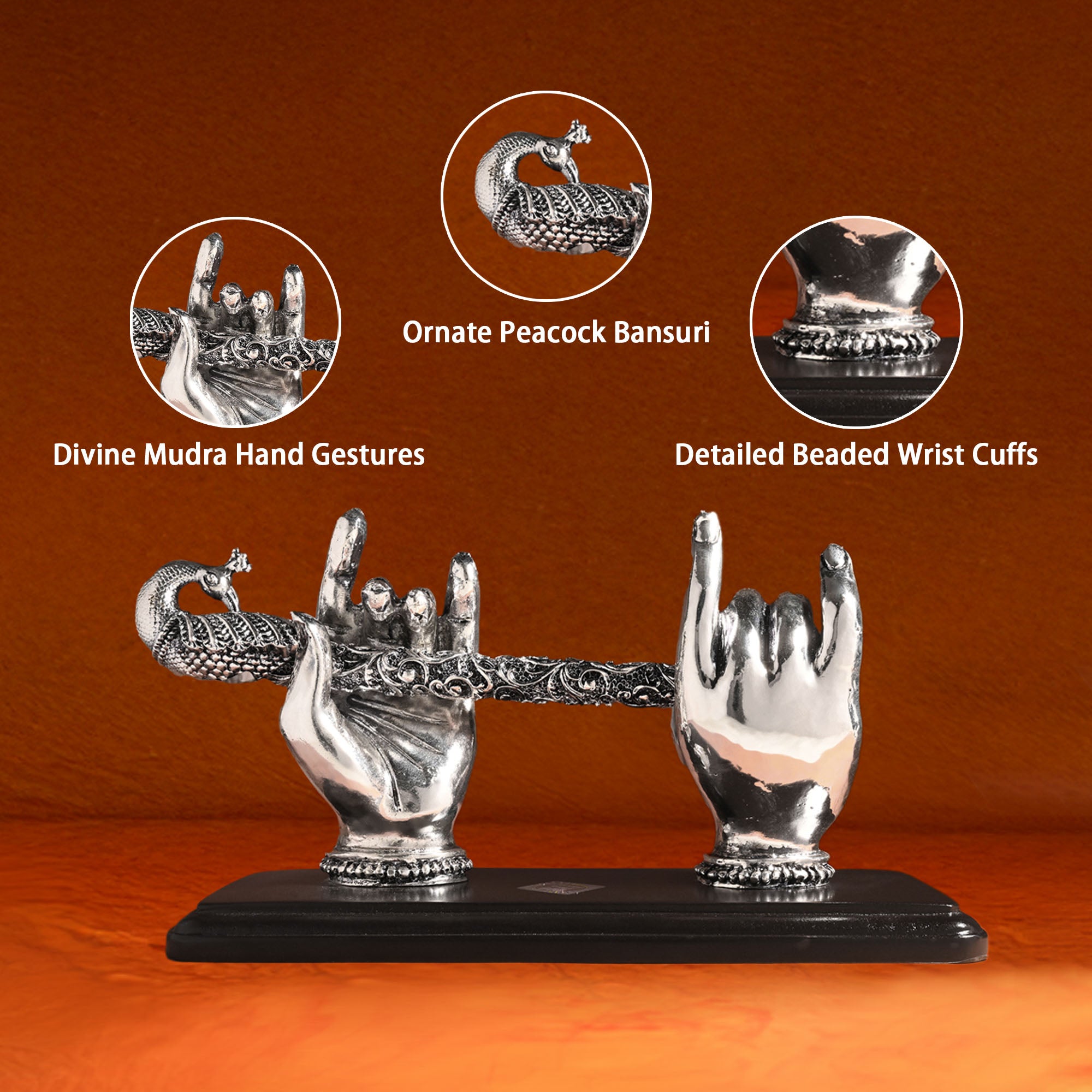 999 Silver Plated Krishna Bansuri Figurine