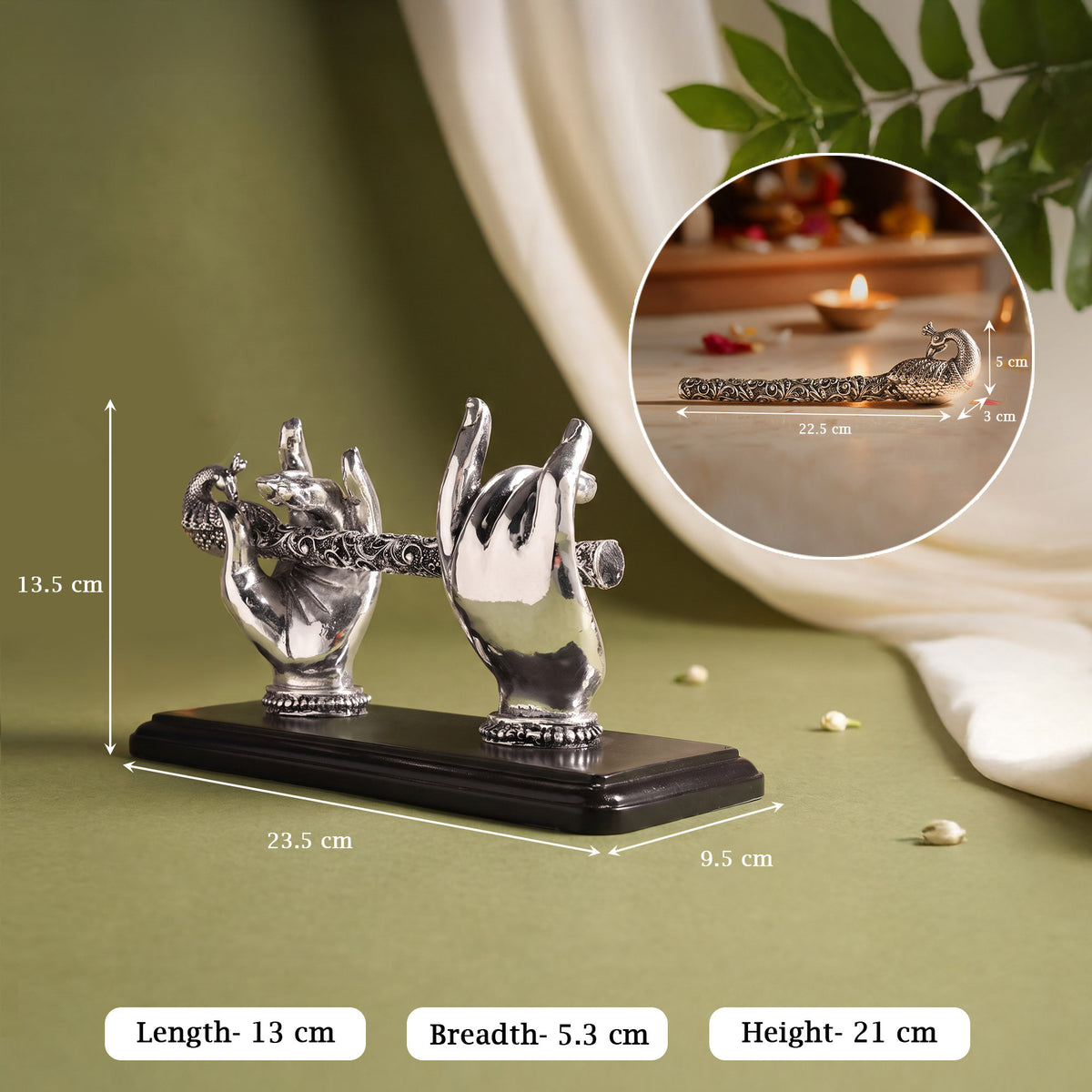 999 Silver Plated Krishna Bansuri Figurine