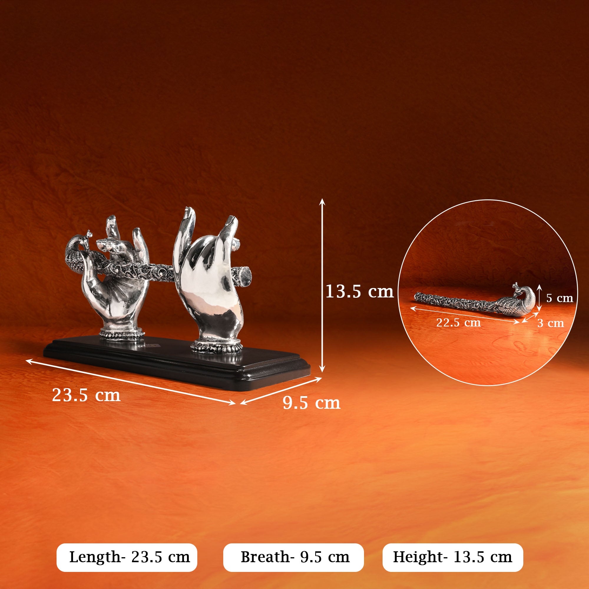 999 Silver Plated Krishna Bansuri Figurine