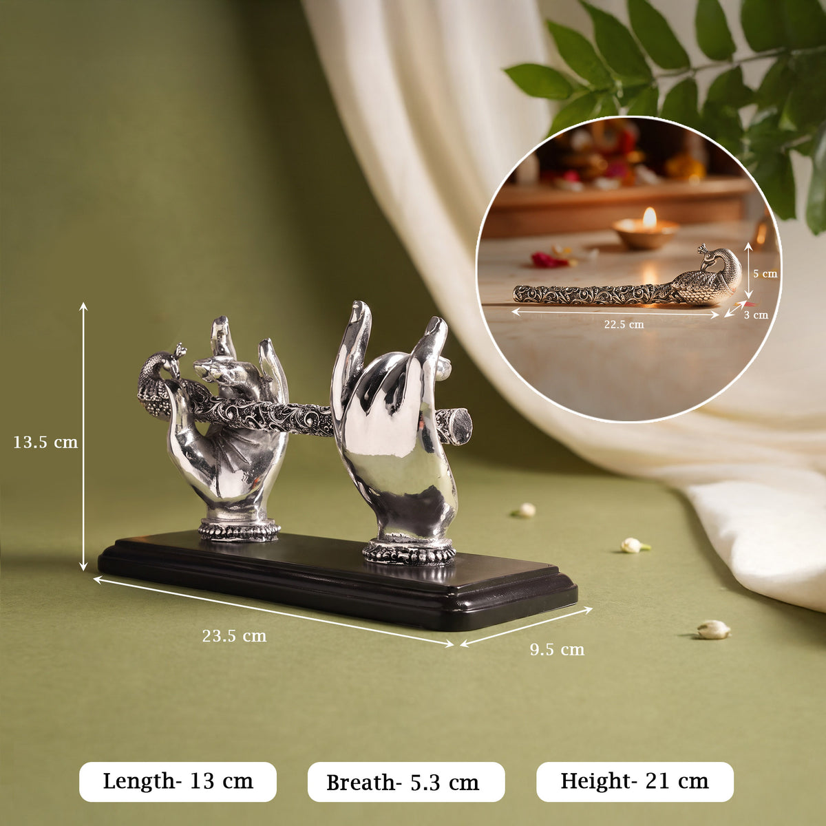 999 Silver Plated Krishna Bansuri Figurine