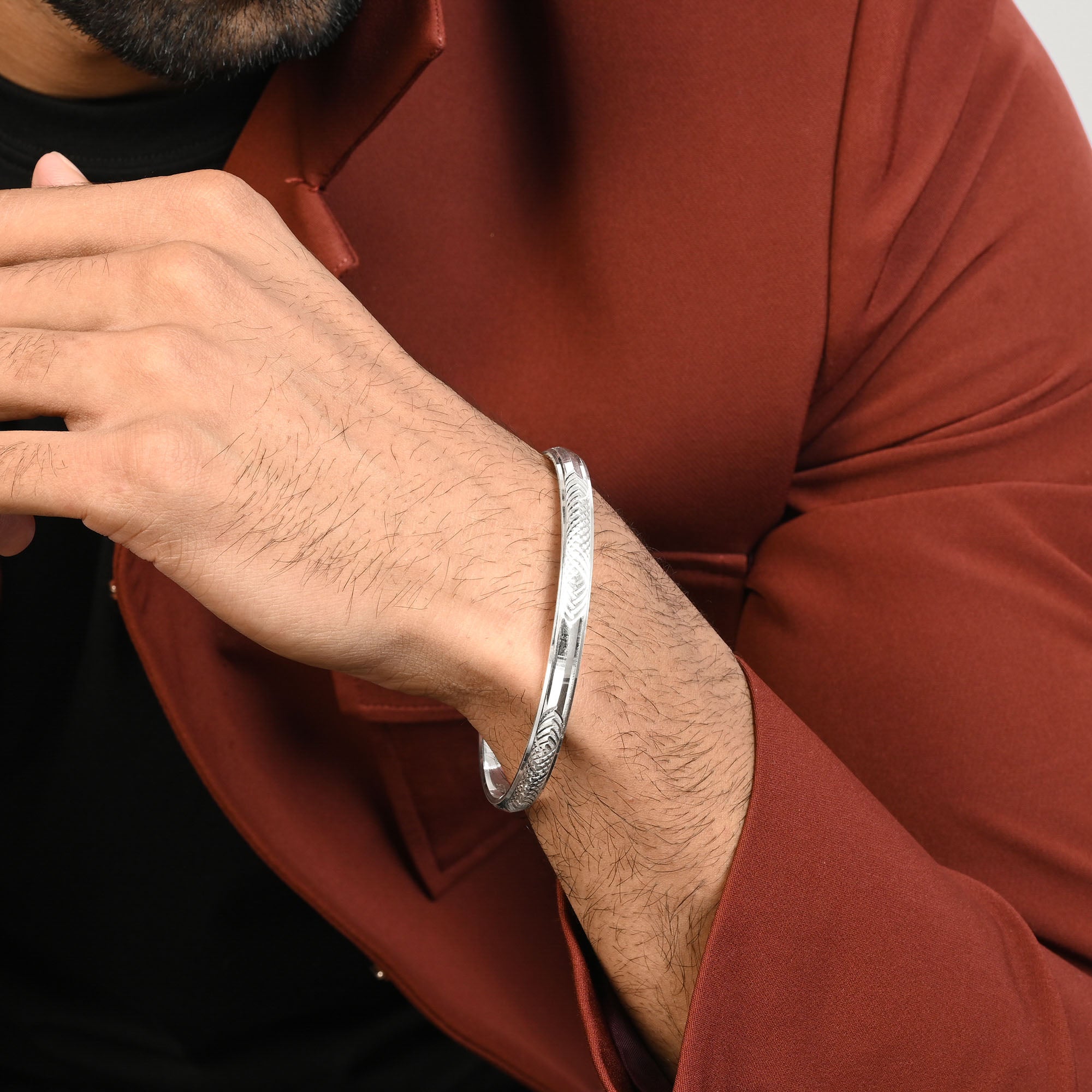 Silver Woven Engrave Kada