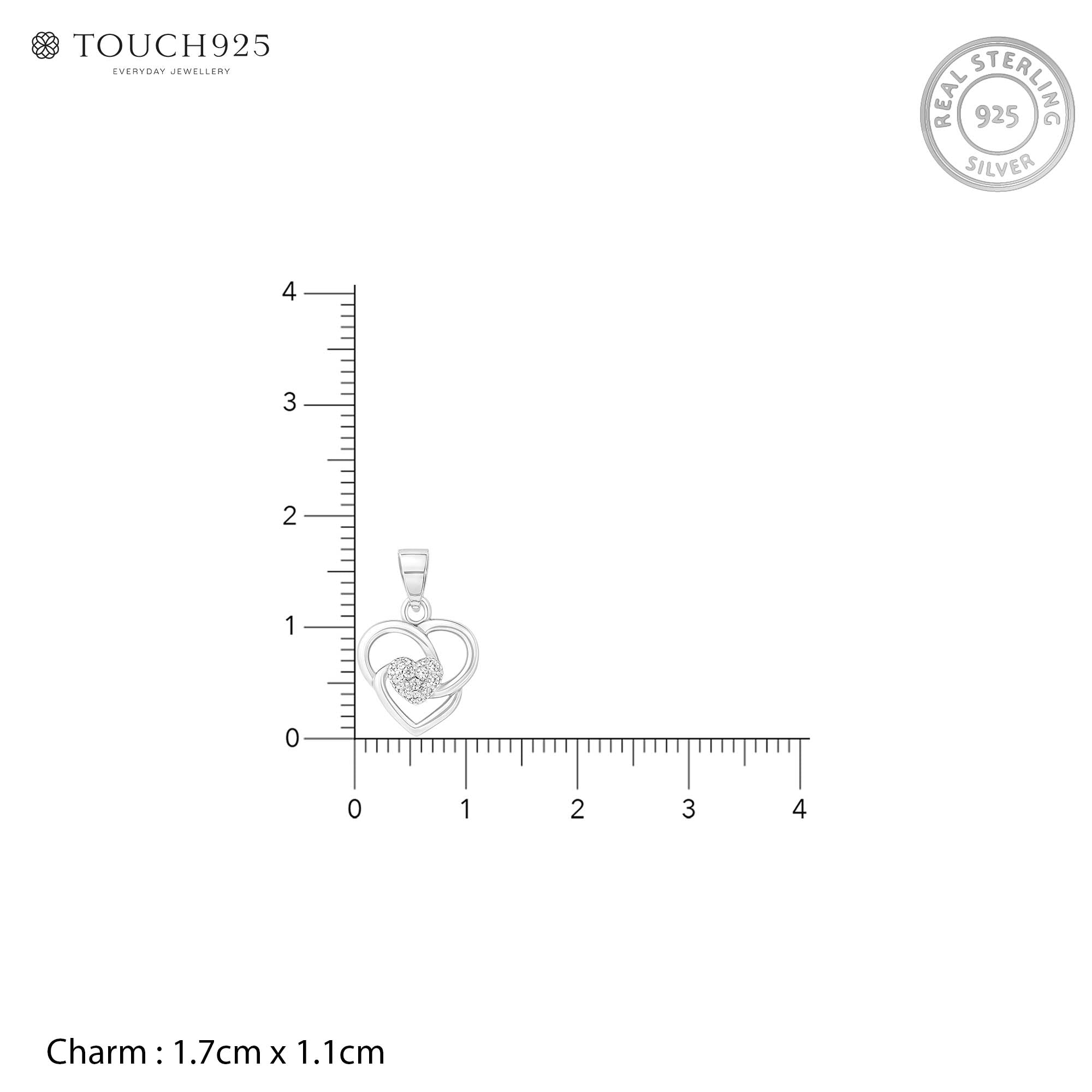 Interlocked Hearts Silver Pendant