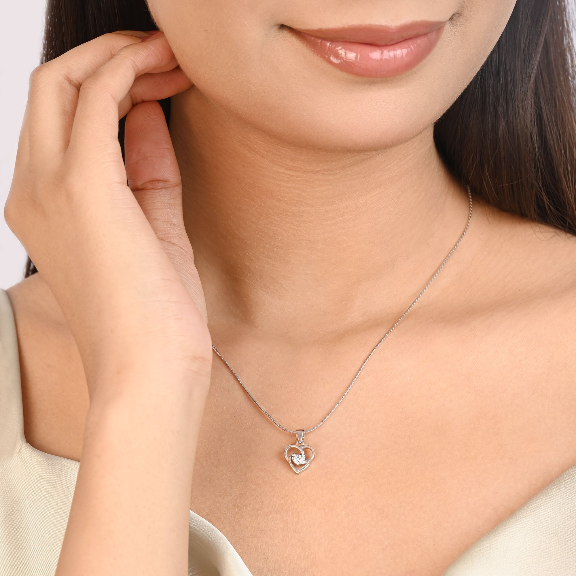 Interlocked Hearts Silver Pendant