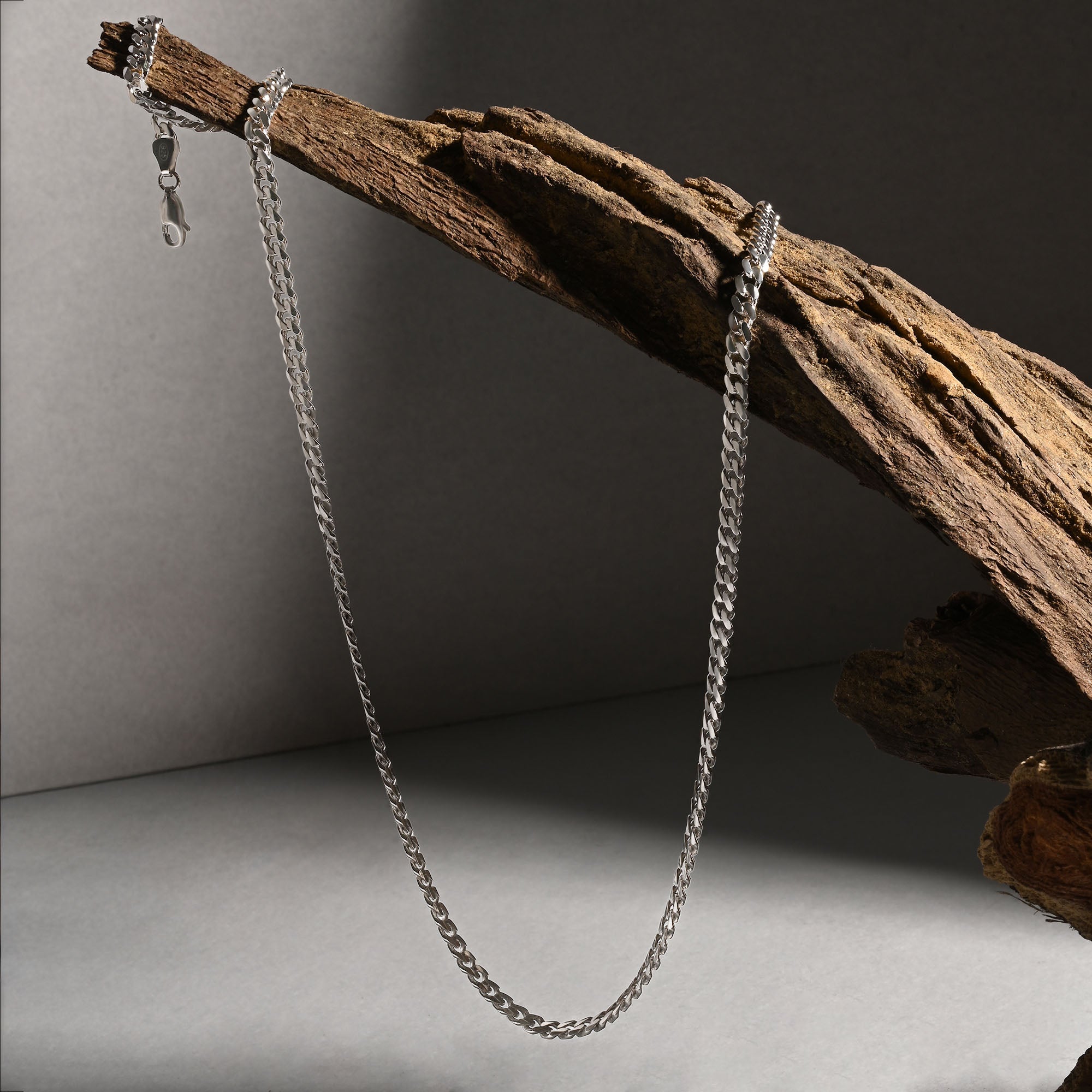FLAT CURB CHAIN NECKLACE-SILVER925-ネックレス Sleek Flat Curb Silver Chain - Touch925 Silver Jewellery