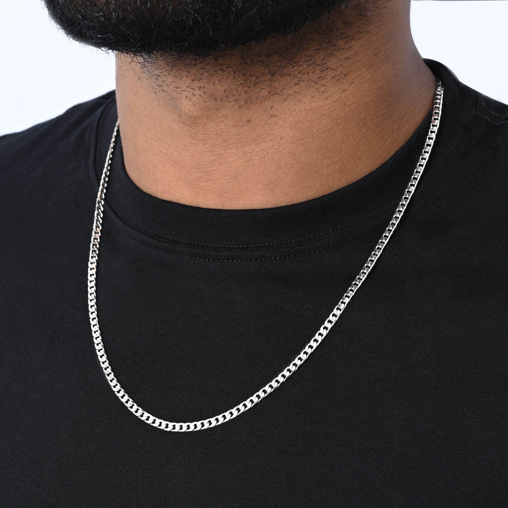 Sleek Flat Curb Silver Chain