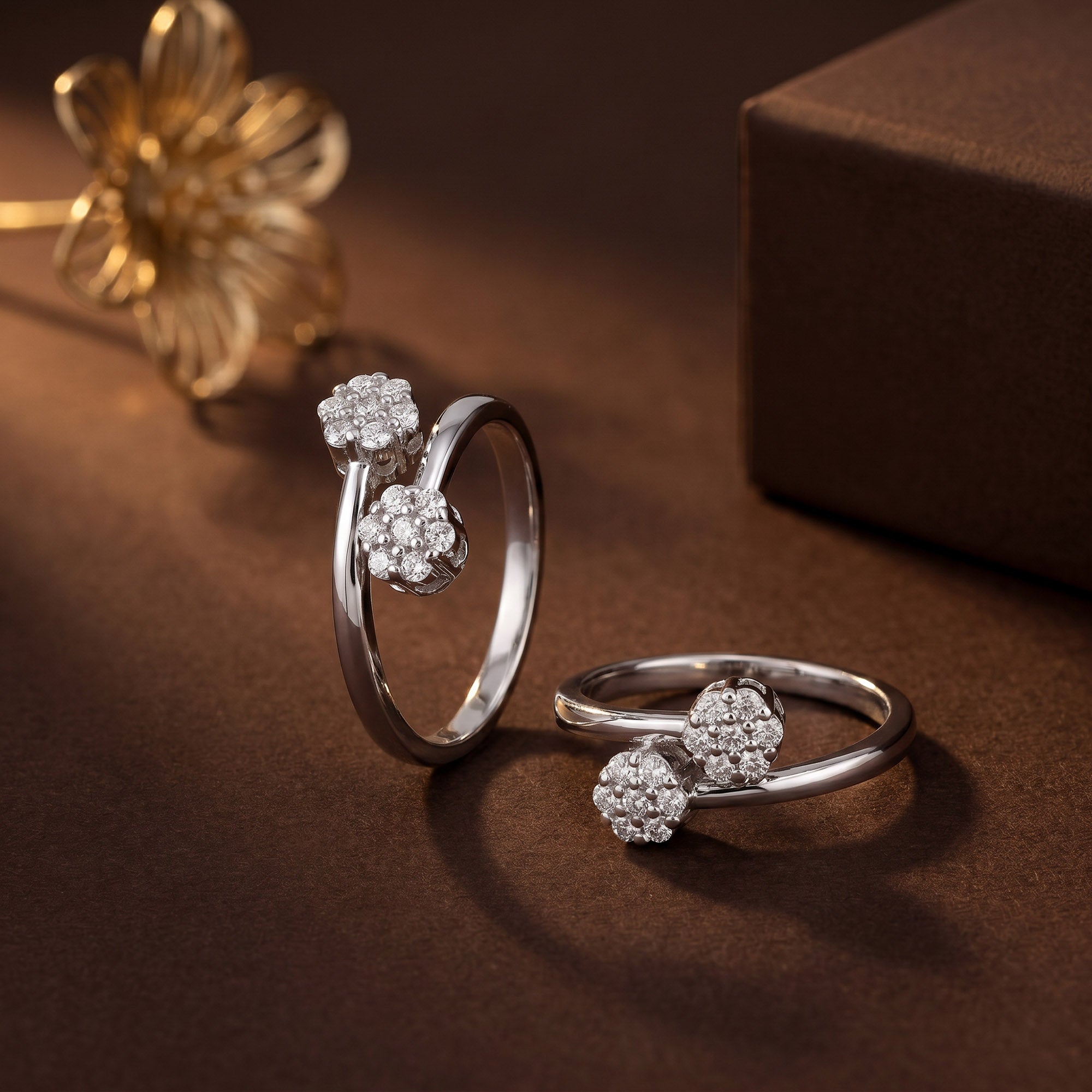Twin Floral Cluster Open Toe Ring