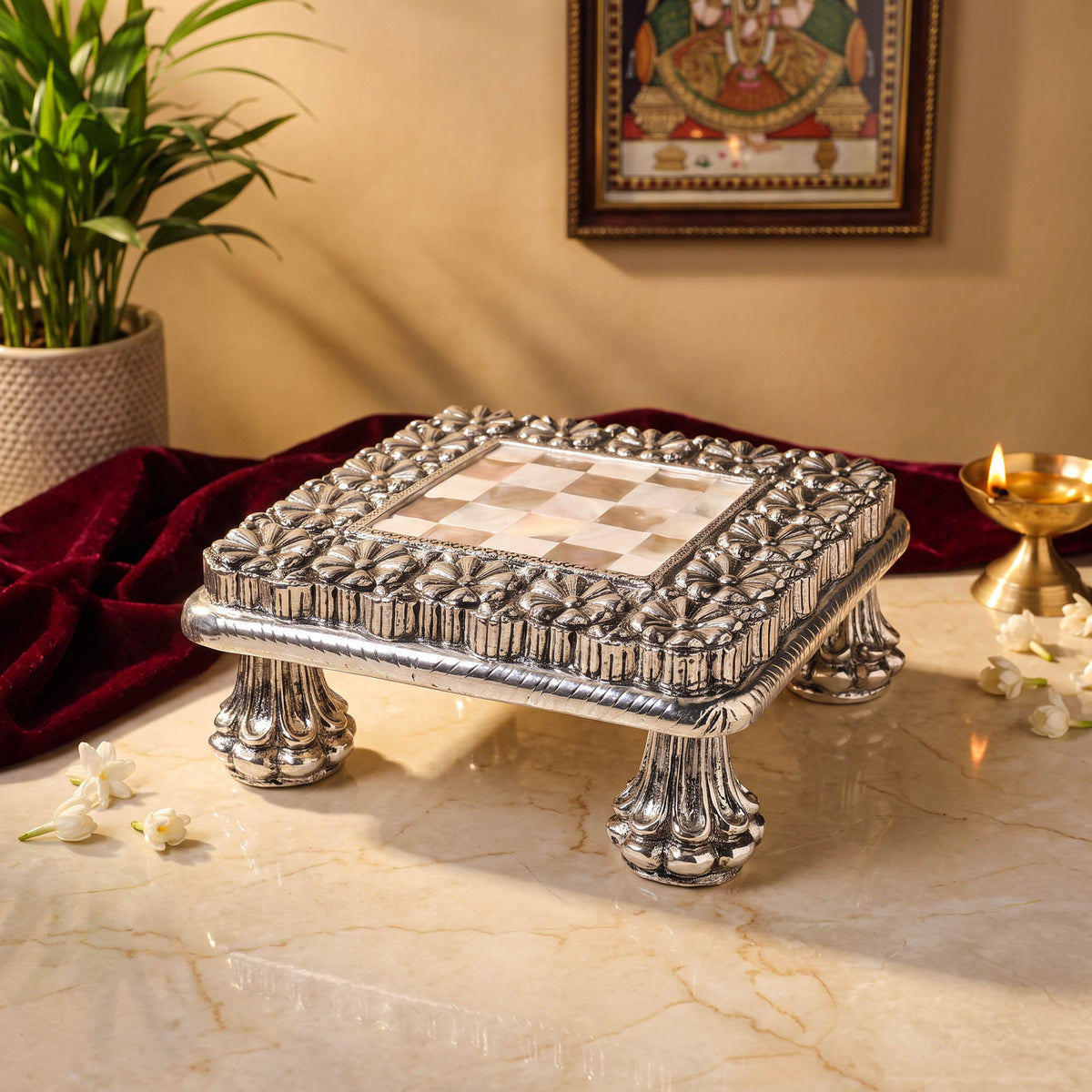 999 Silver Plated Pooja Chowki