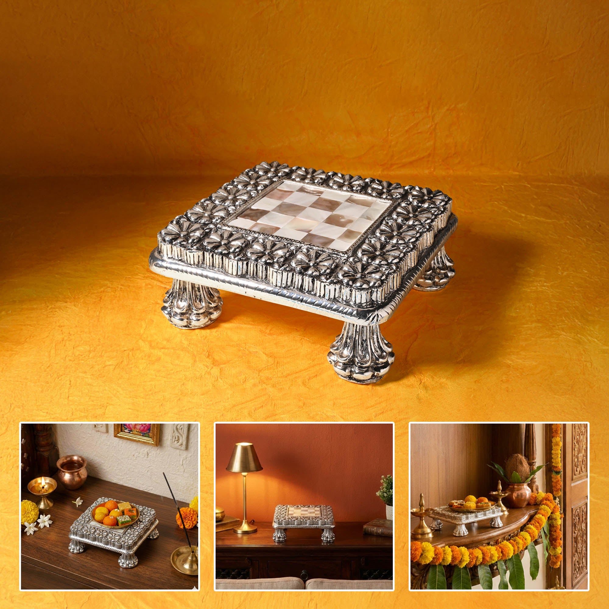 999 Silver Plated Pooja Chowki