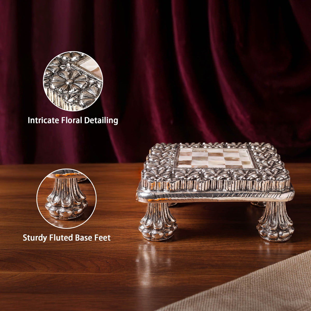 999 Silver Plated Pooja Chowki