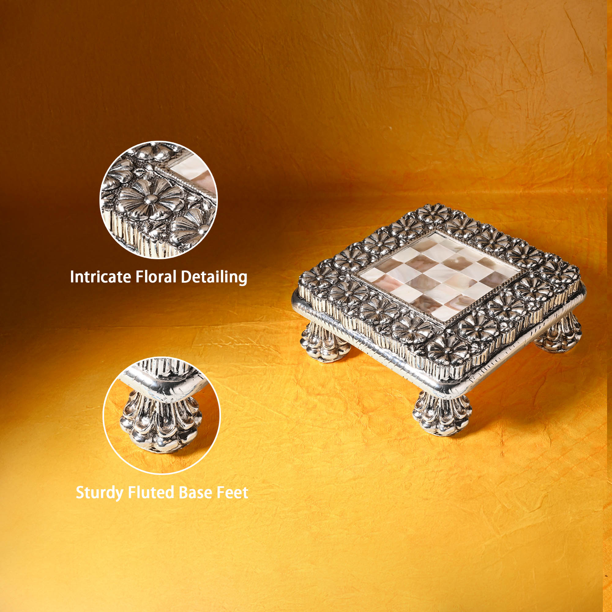 999 Silver Plated Pooja Chowki