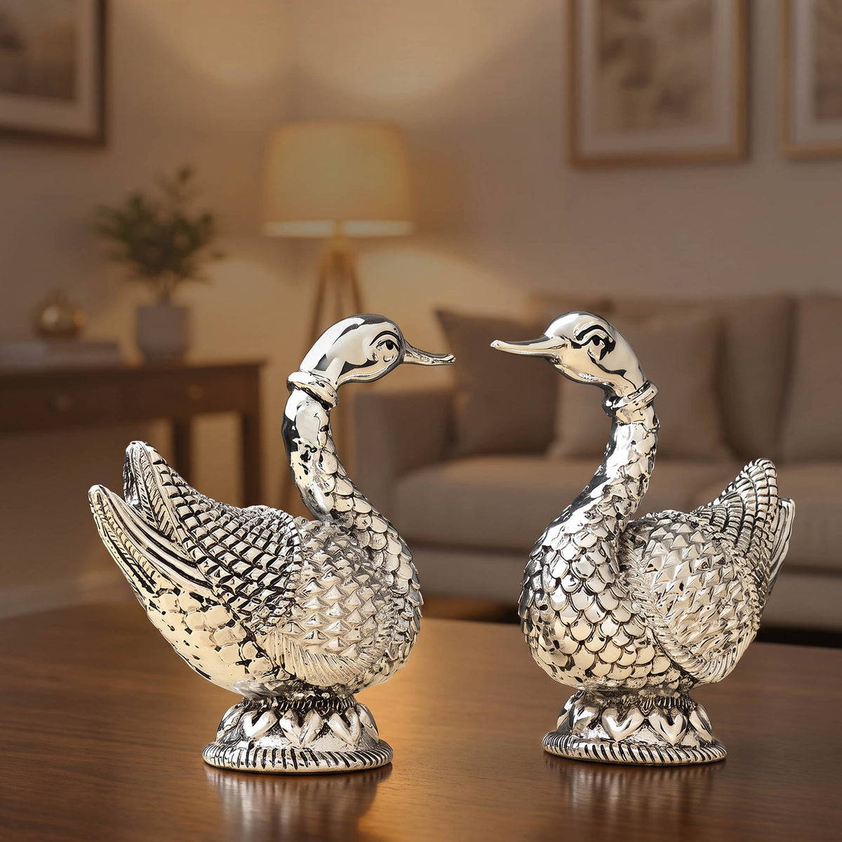 999 Silver Duck Pair Showpiece