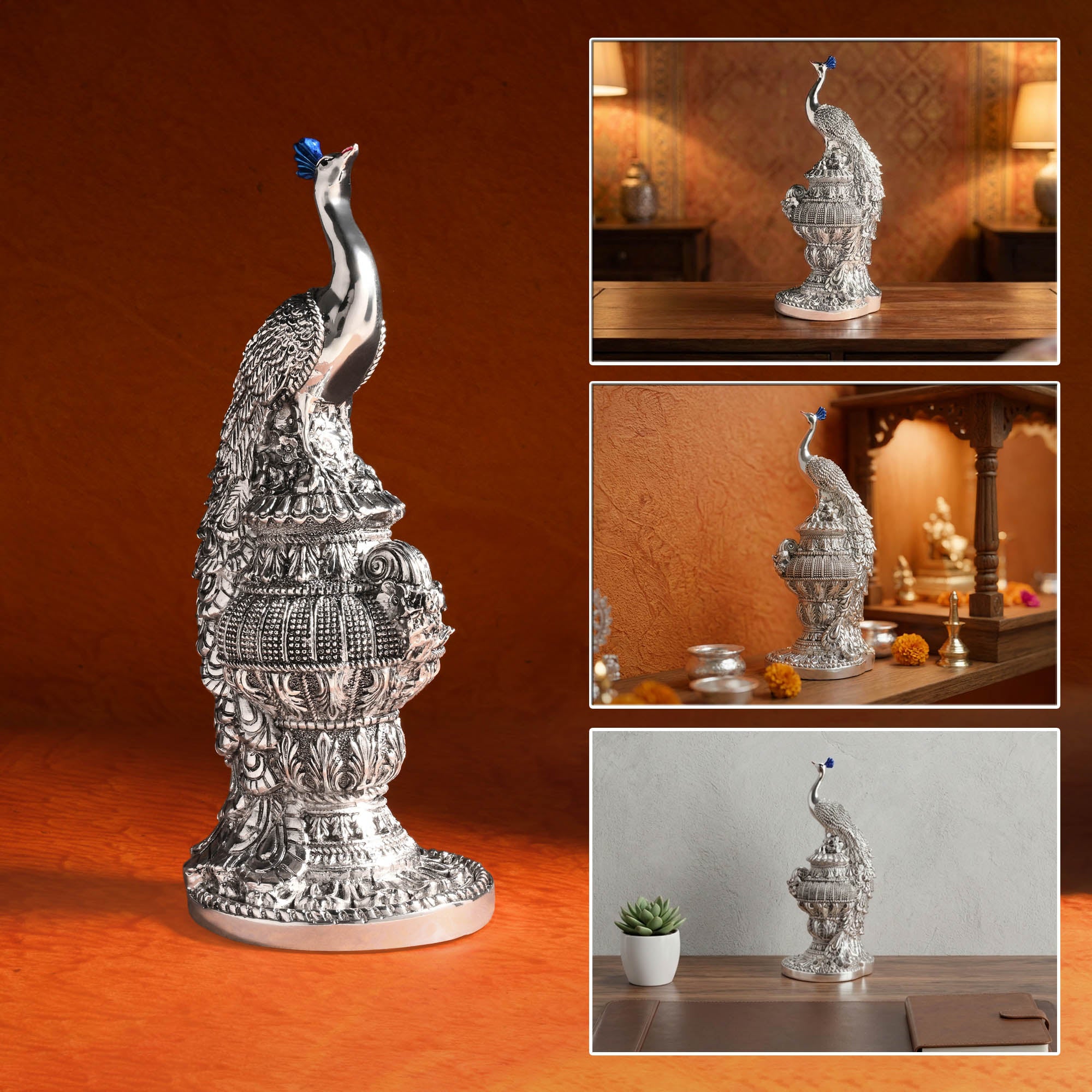 999 Silver Peacock Showpiece