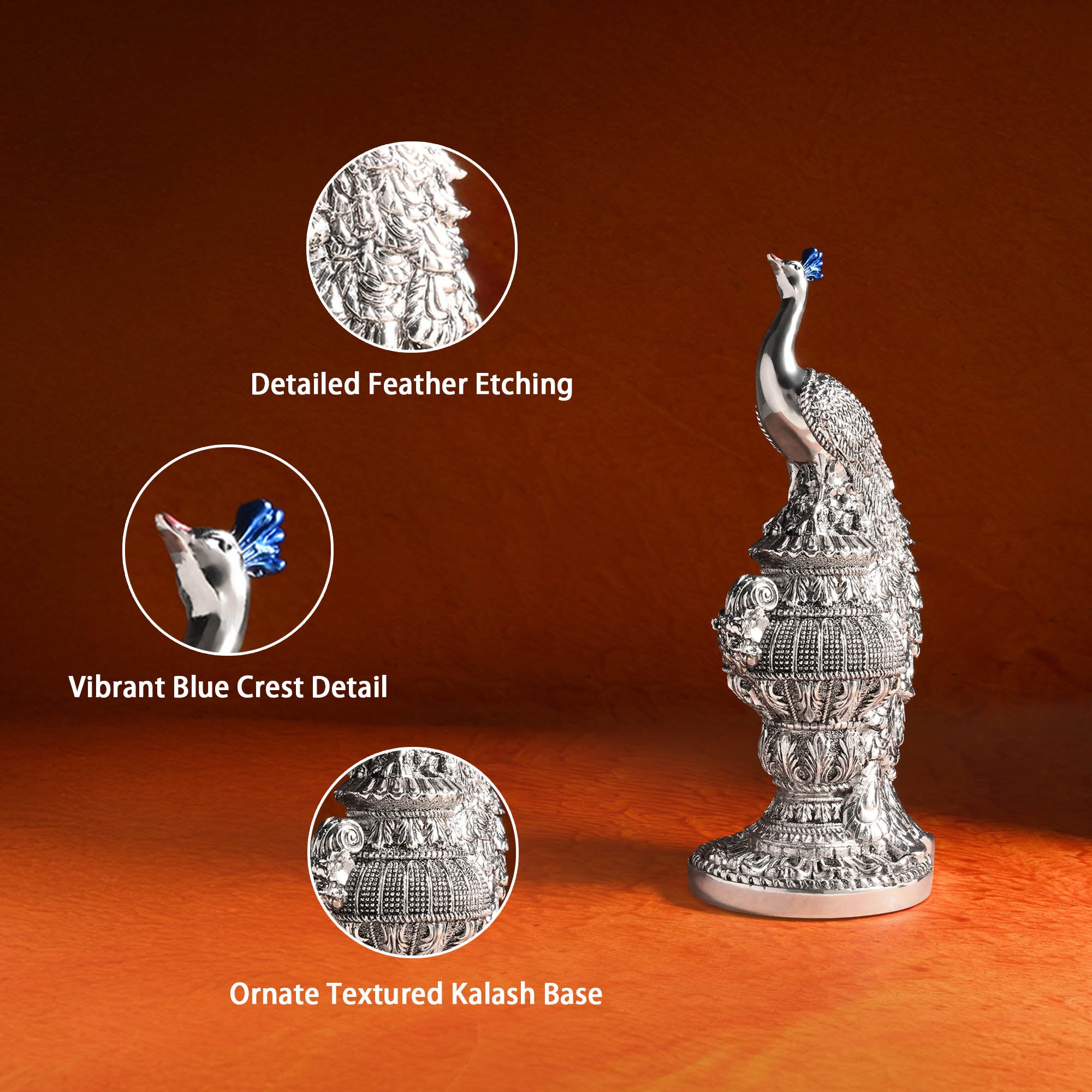 999 Silver Peacock Showpiece