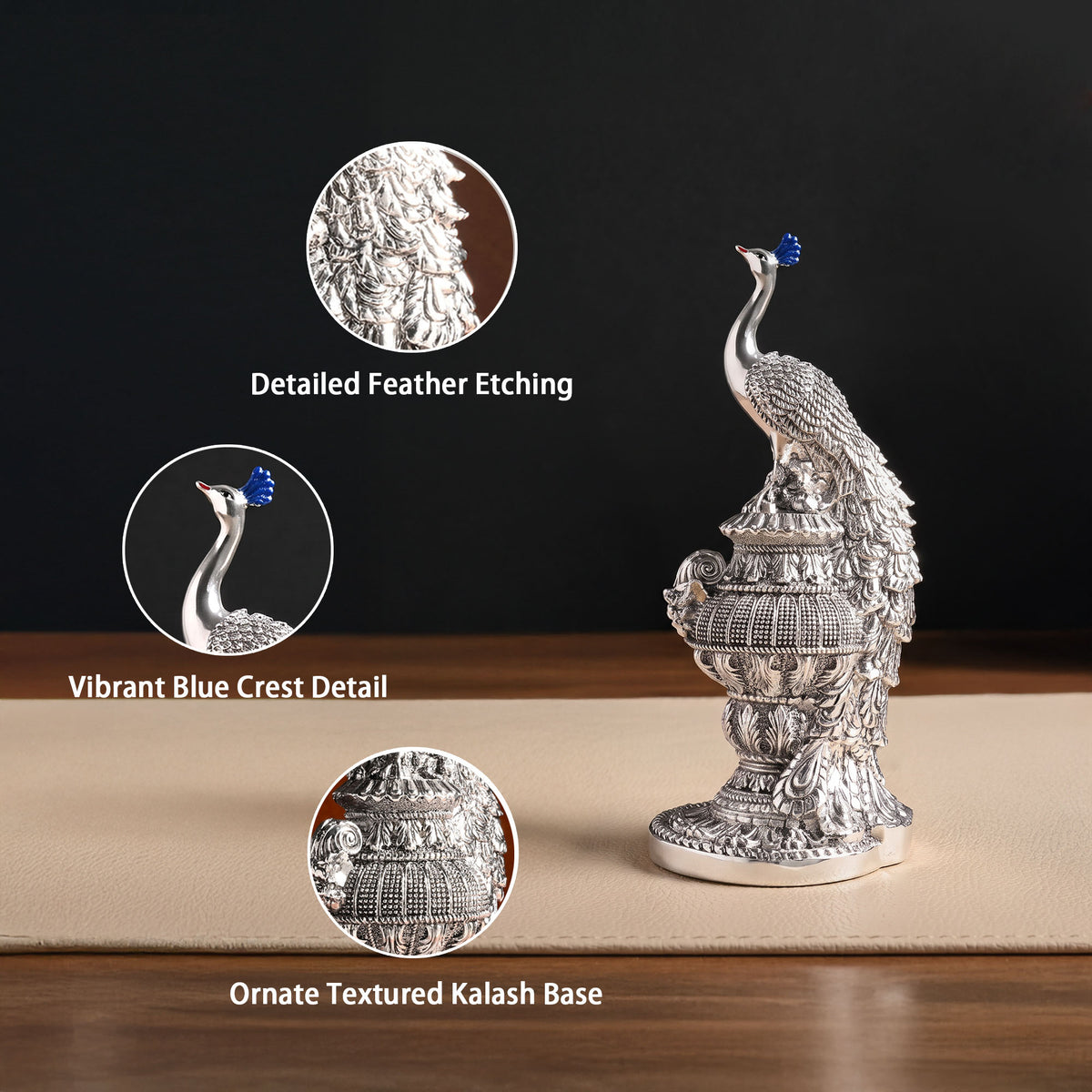 999 Silver Peacock Showpiece